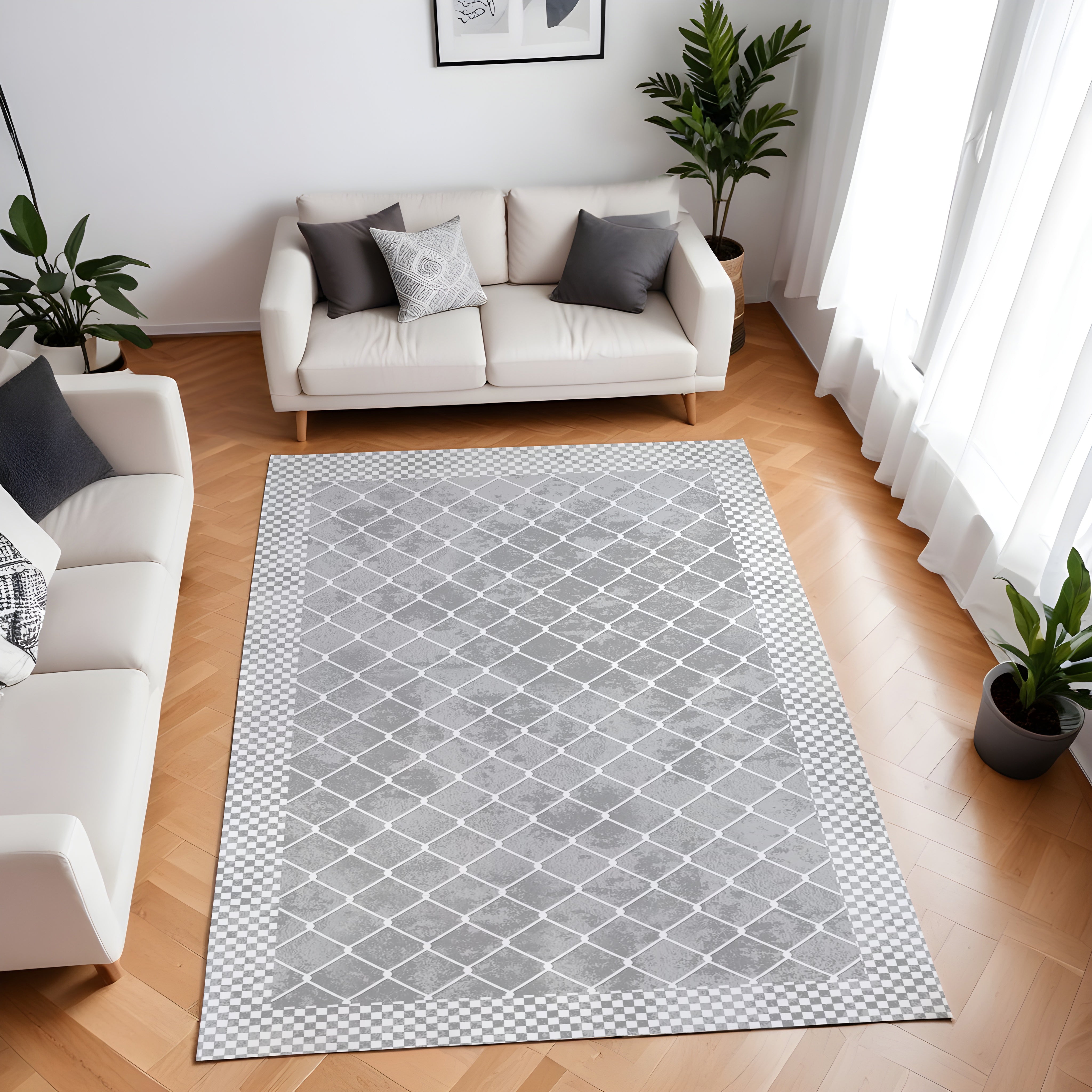 Evmila Gri Geometrik Desenli Modern Halı