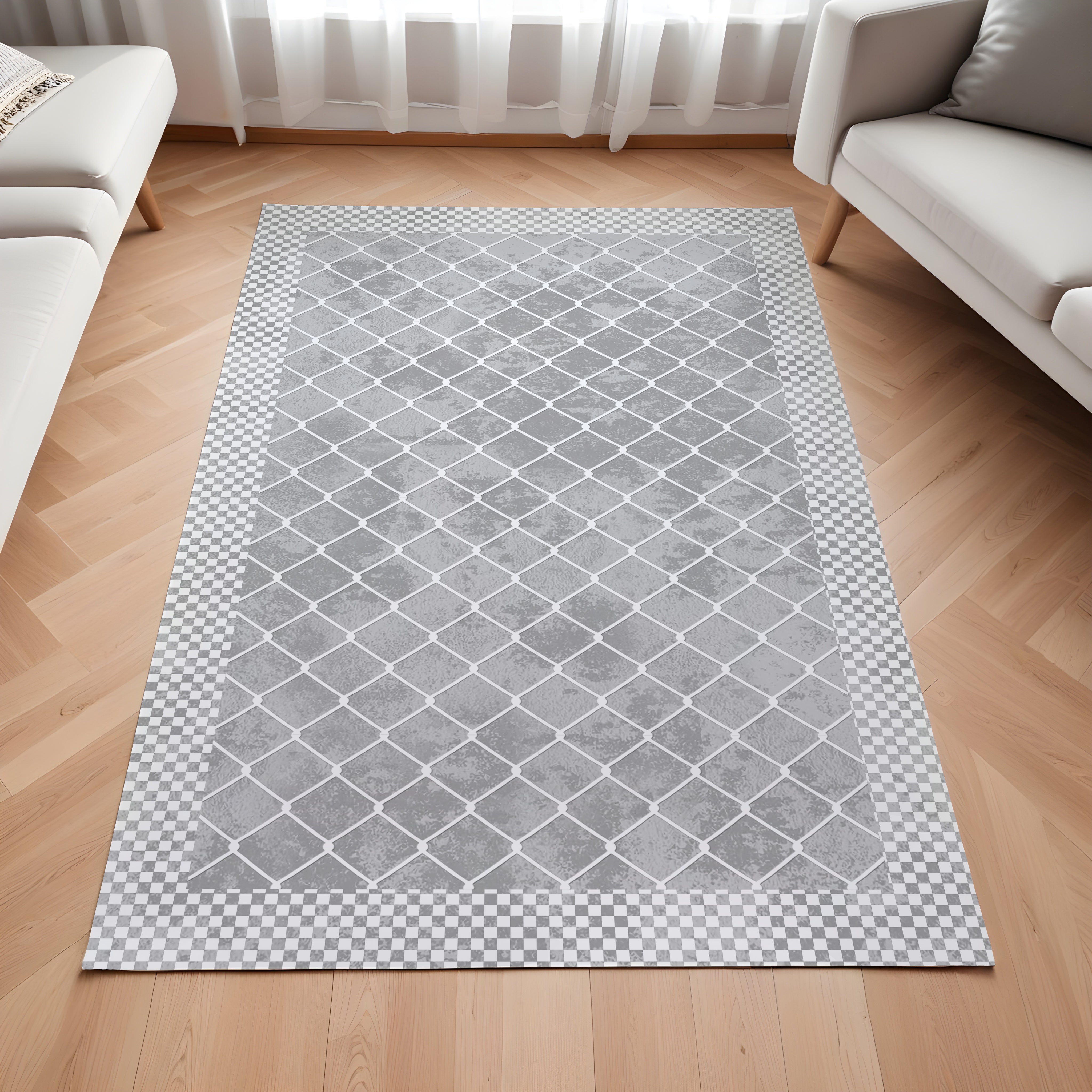 Evmila Gri Geometrik Desenli Modern Halı