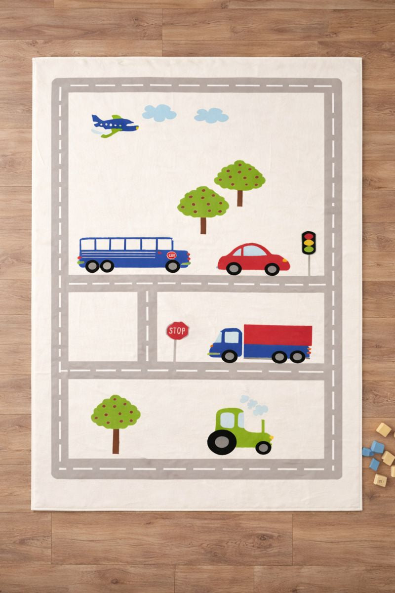 Evmila Yol ve Arabalar Desenli Çocuk Halısı
