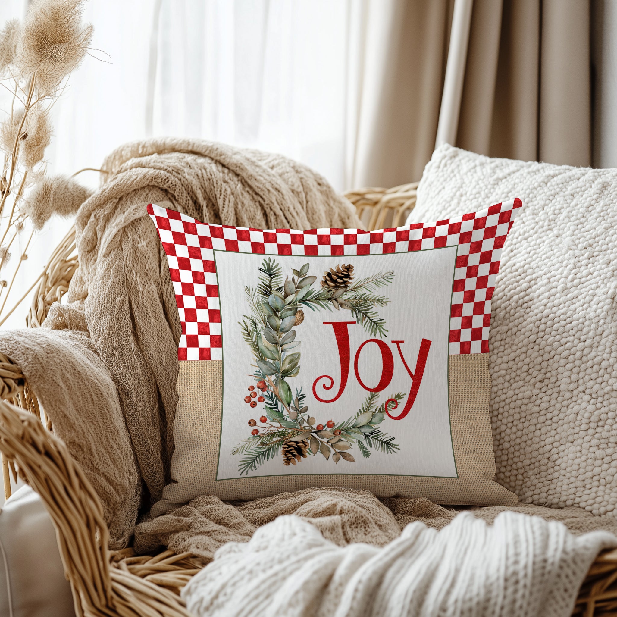 Evmila Yeni Yıl Desenli Kırlent Kılıfı