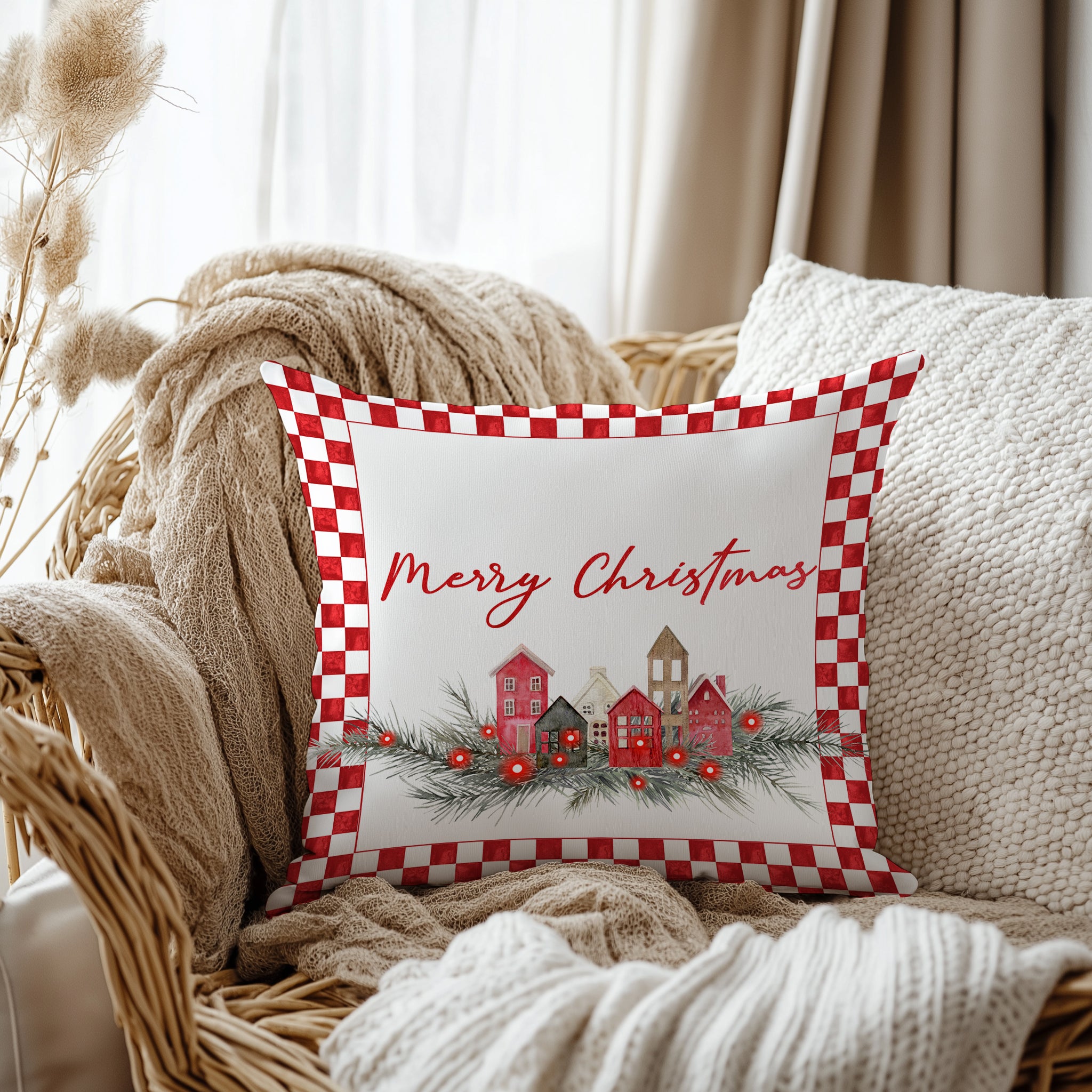 Evmila Yeni Yıl Desenli Kırlent Kılıfı