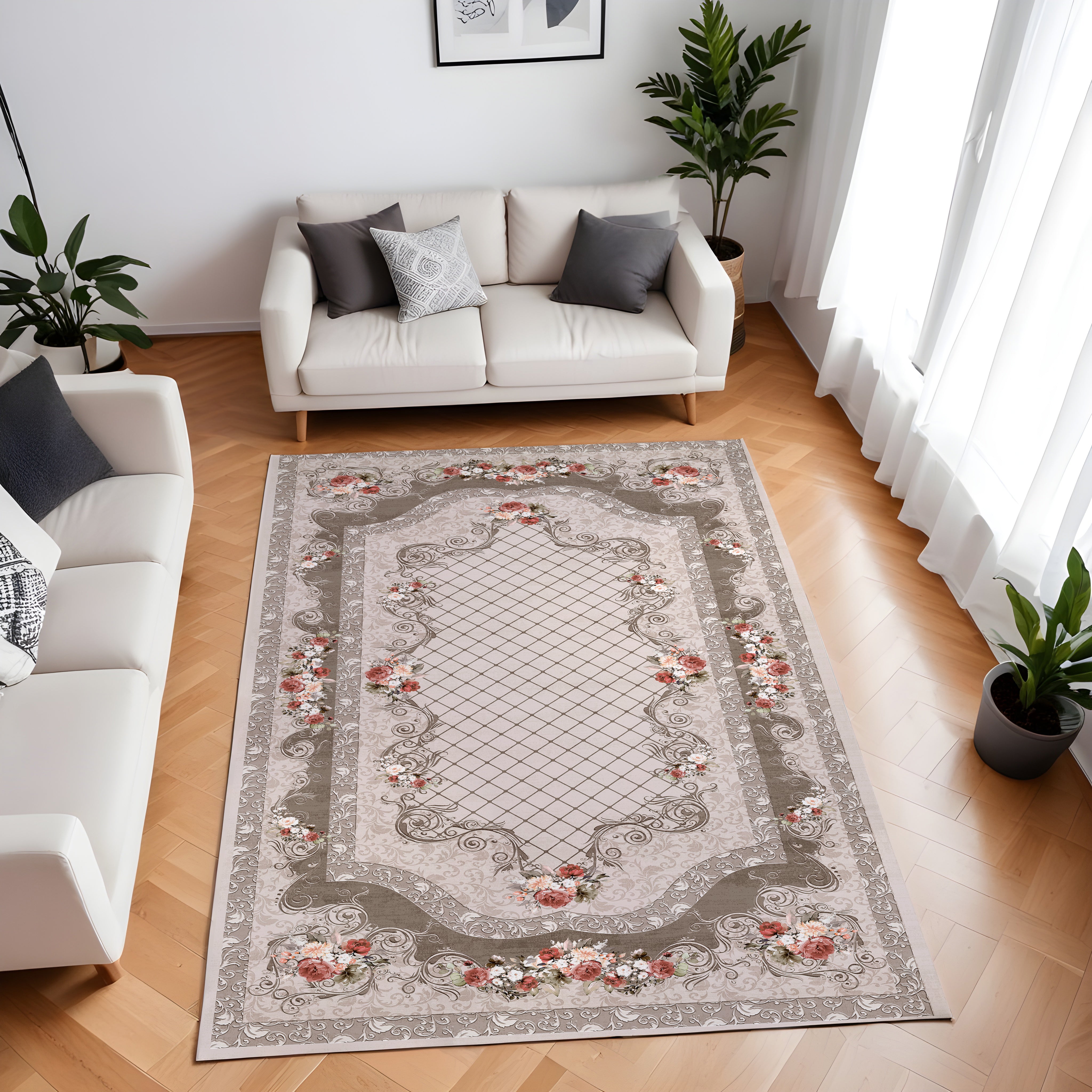Evmila Etnik Çiçek Desenli Modern Halı