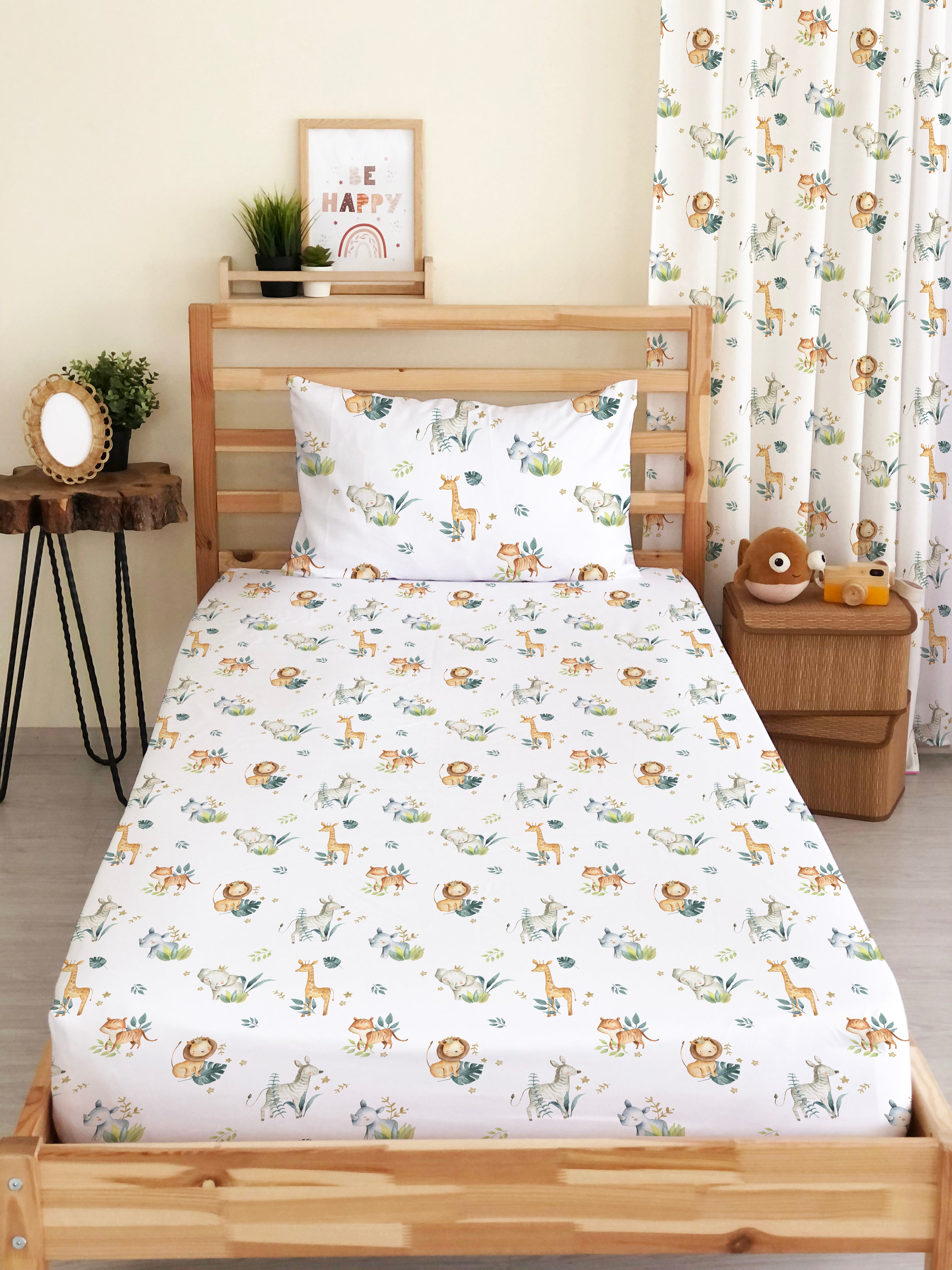 Evmila Cute Little Animals Patterned Elastic Sheet Pillowcase Set