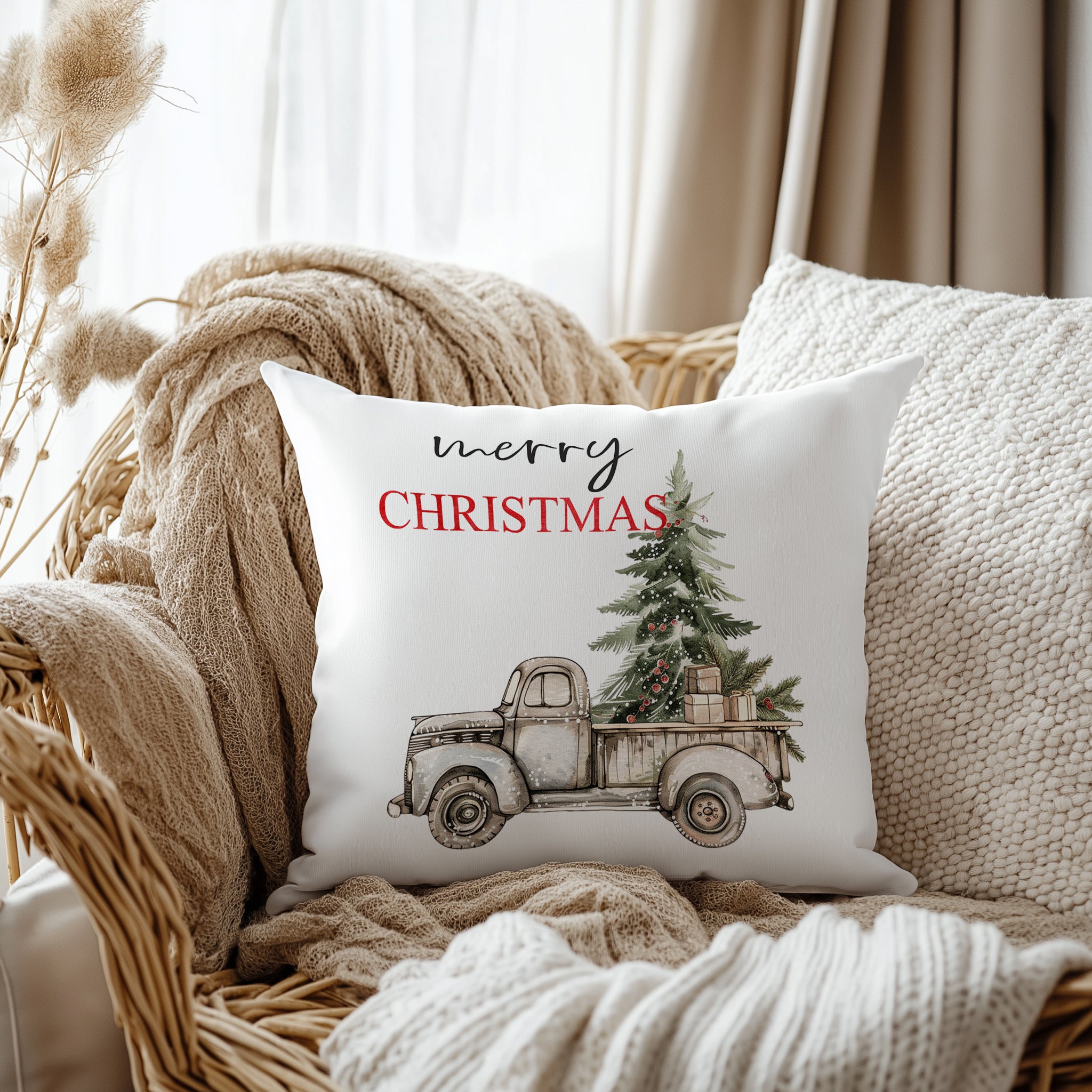 Evmila Yeni Yıl Desenli Kırlent Kılıfı