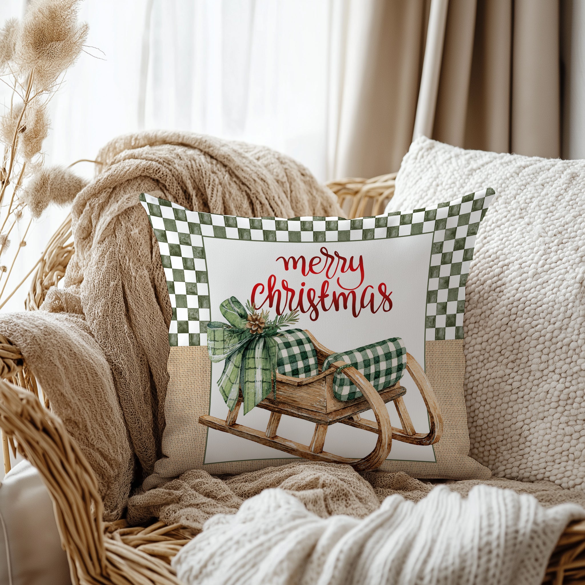 Evmila Yeni Yıl Desenli Kırlent Kılıfı