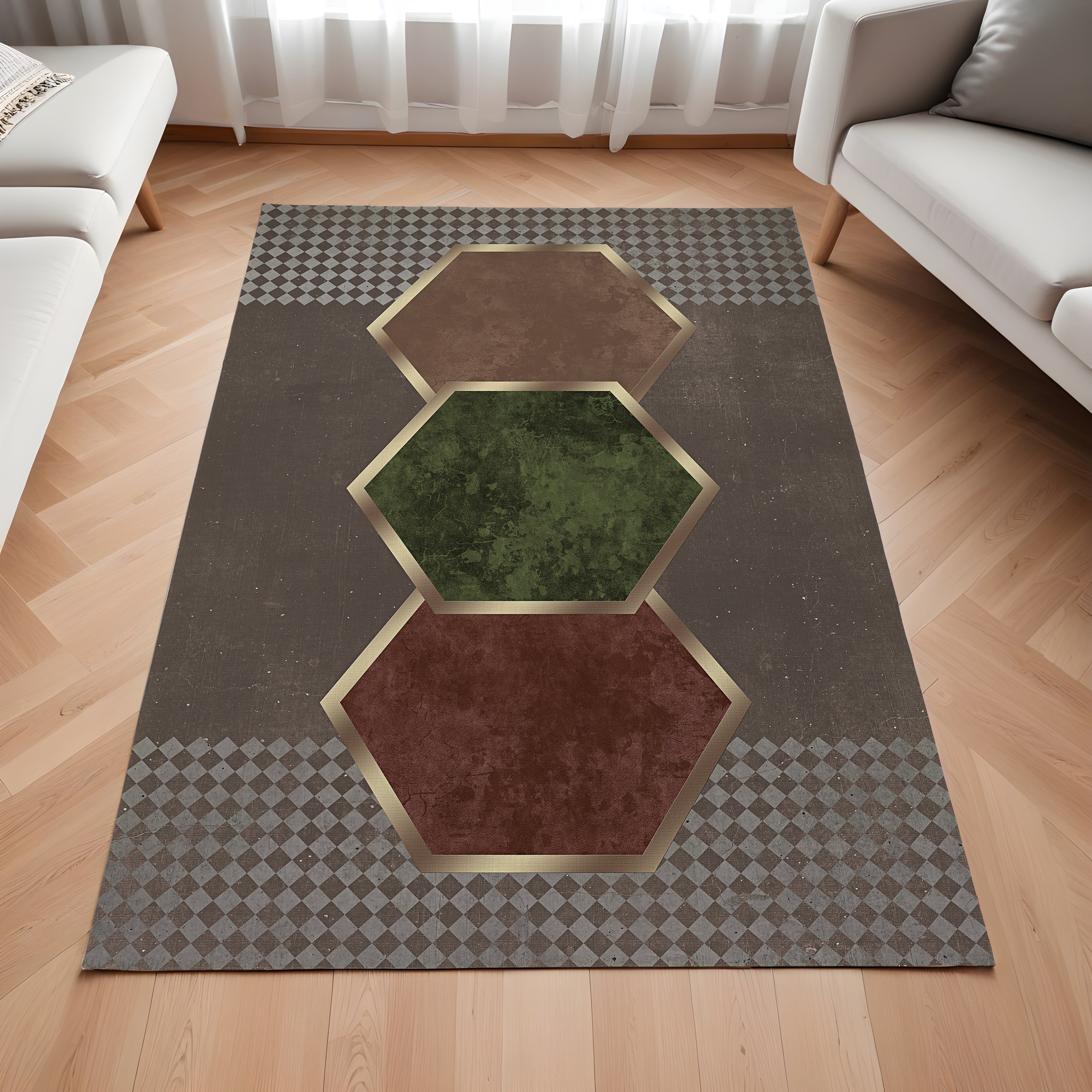 Evmila Geometrik Desenli Modern Halı