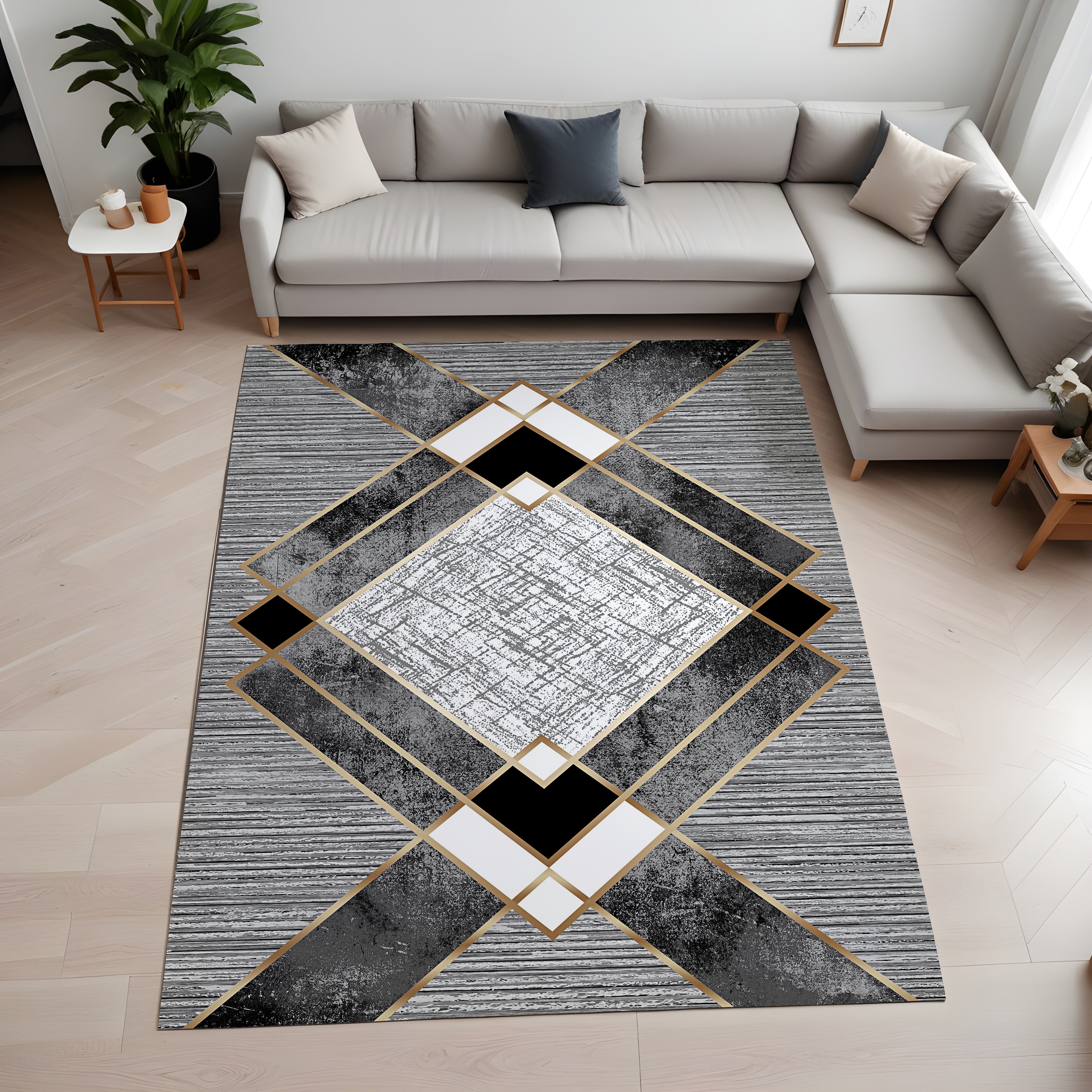 Evmila Geometrik Mermer Desenli Modern Halı