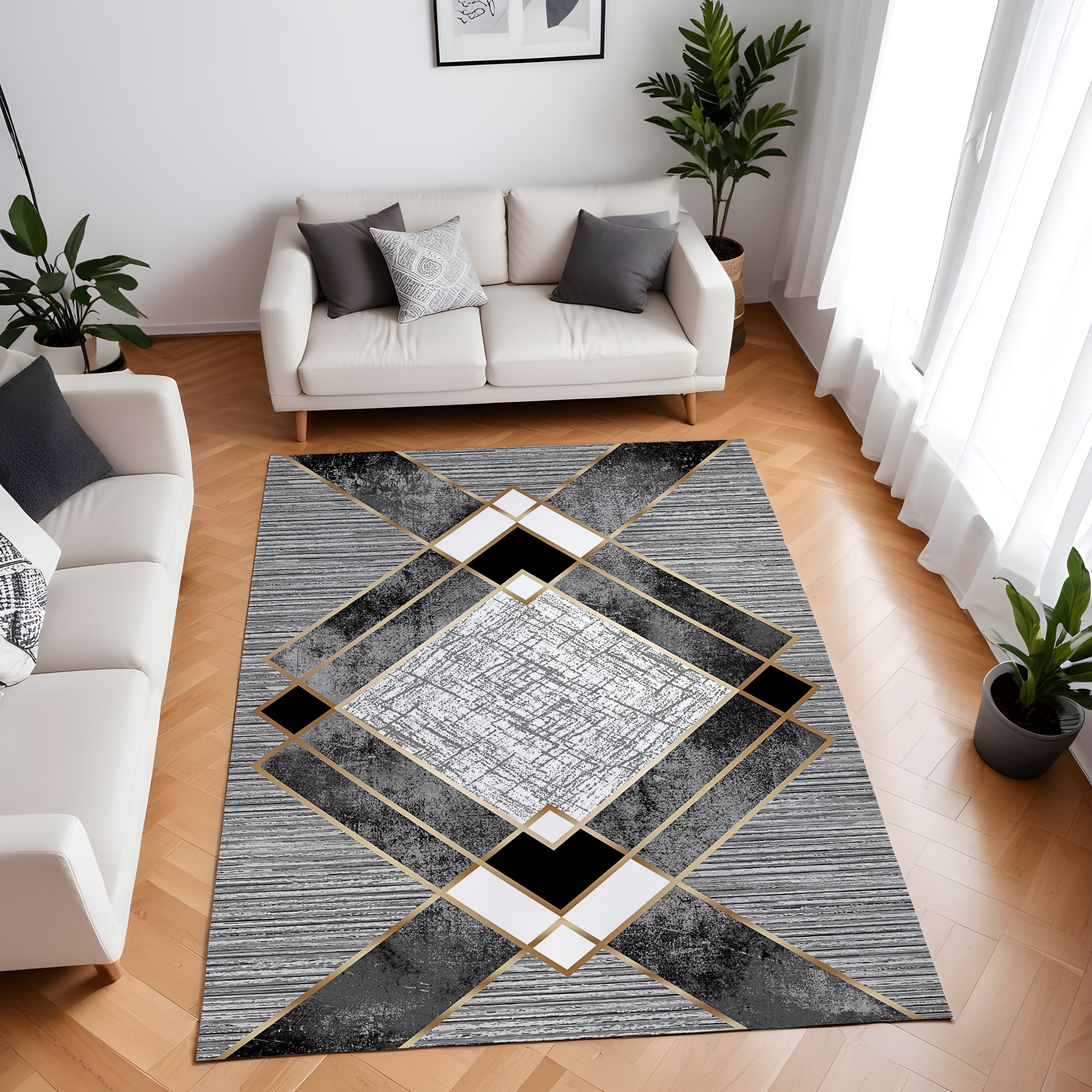 Evmila Geometrik Mermer Desenli Modern Halı