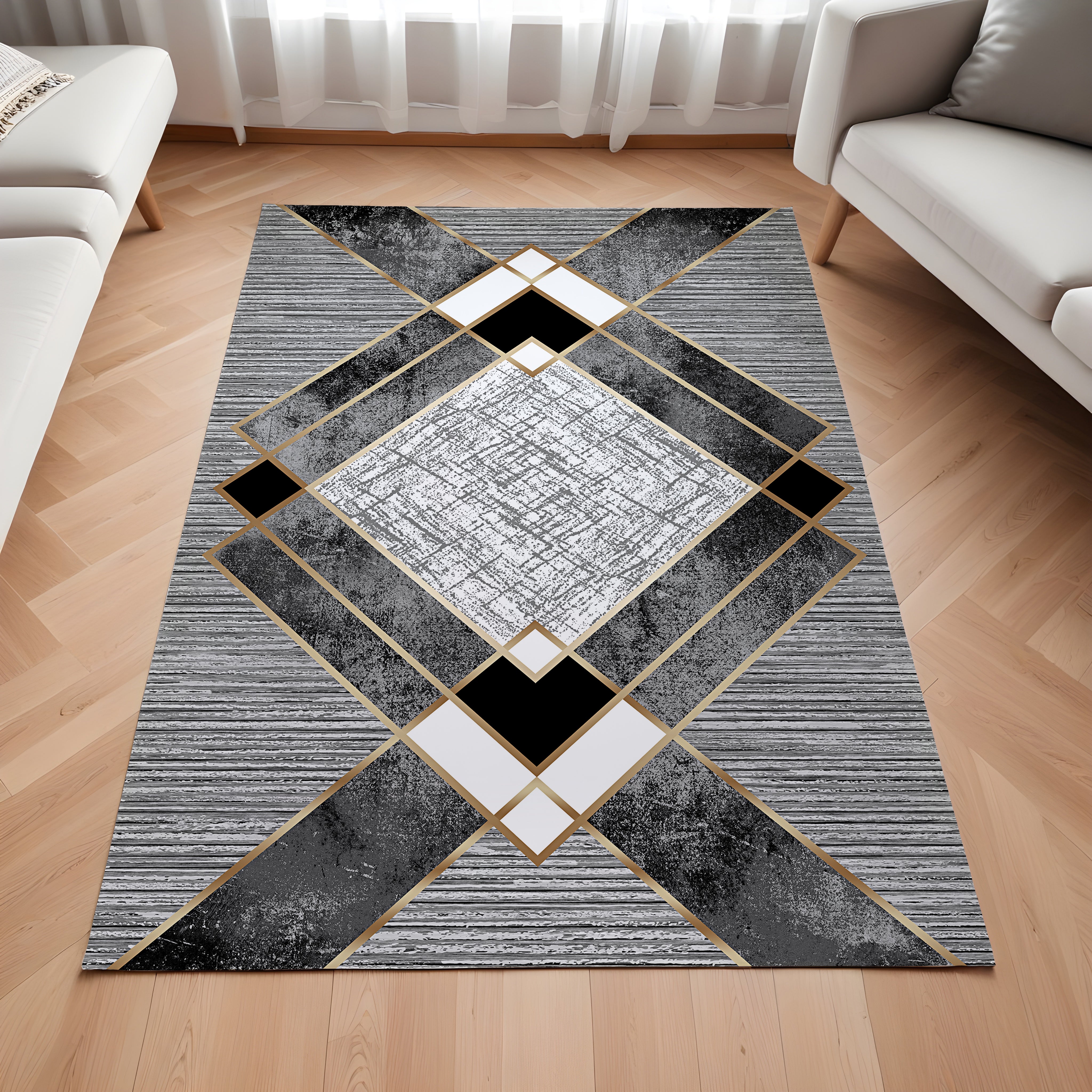 Evmila Geometrik Mermer Desenli Modern Halı