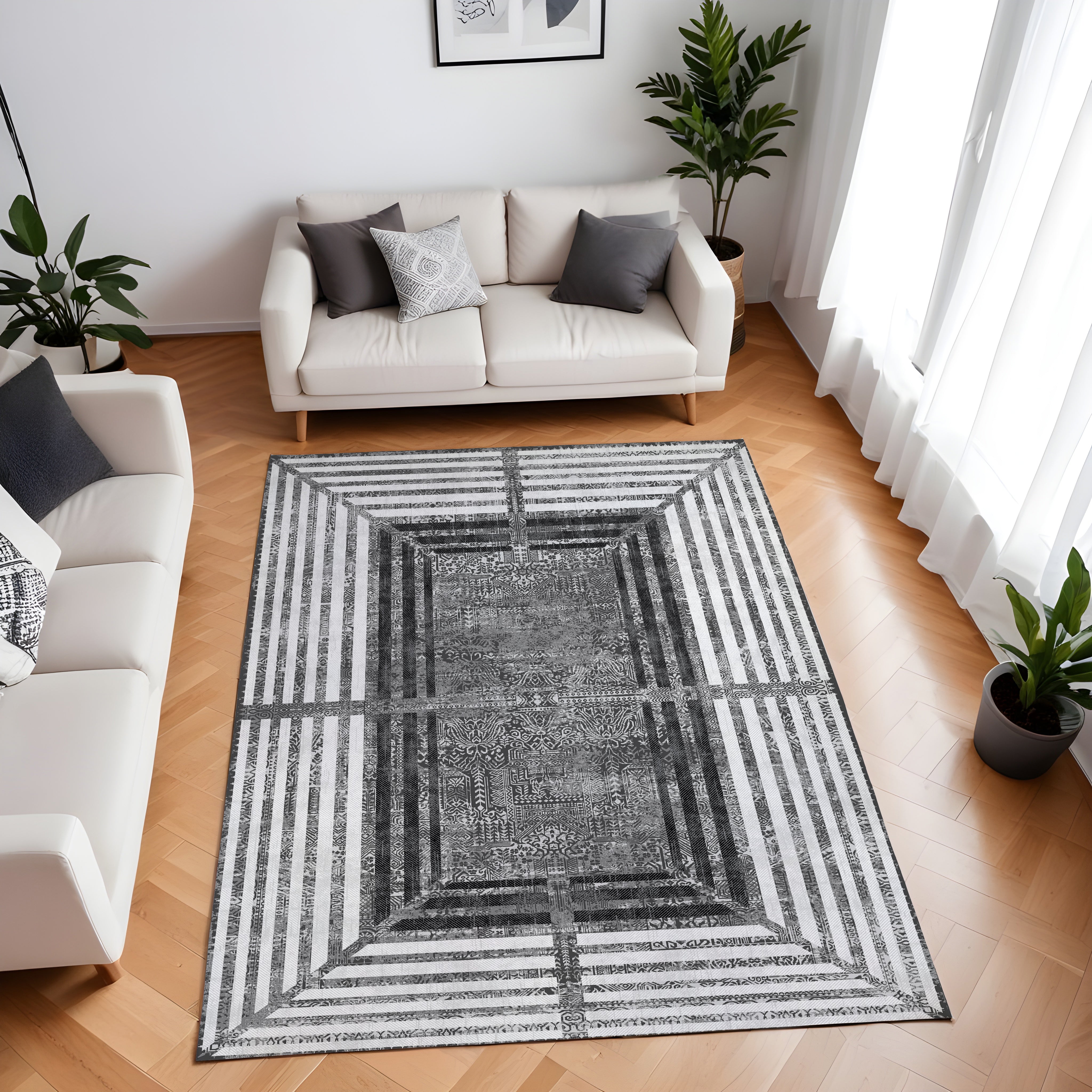 Evmila Bordür Desenli Modern Halı