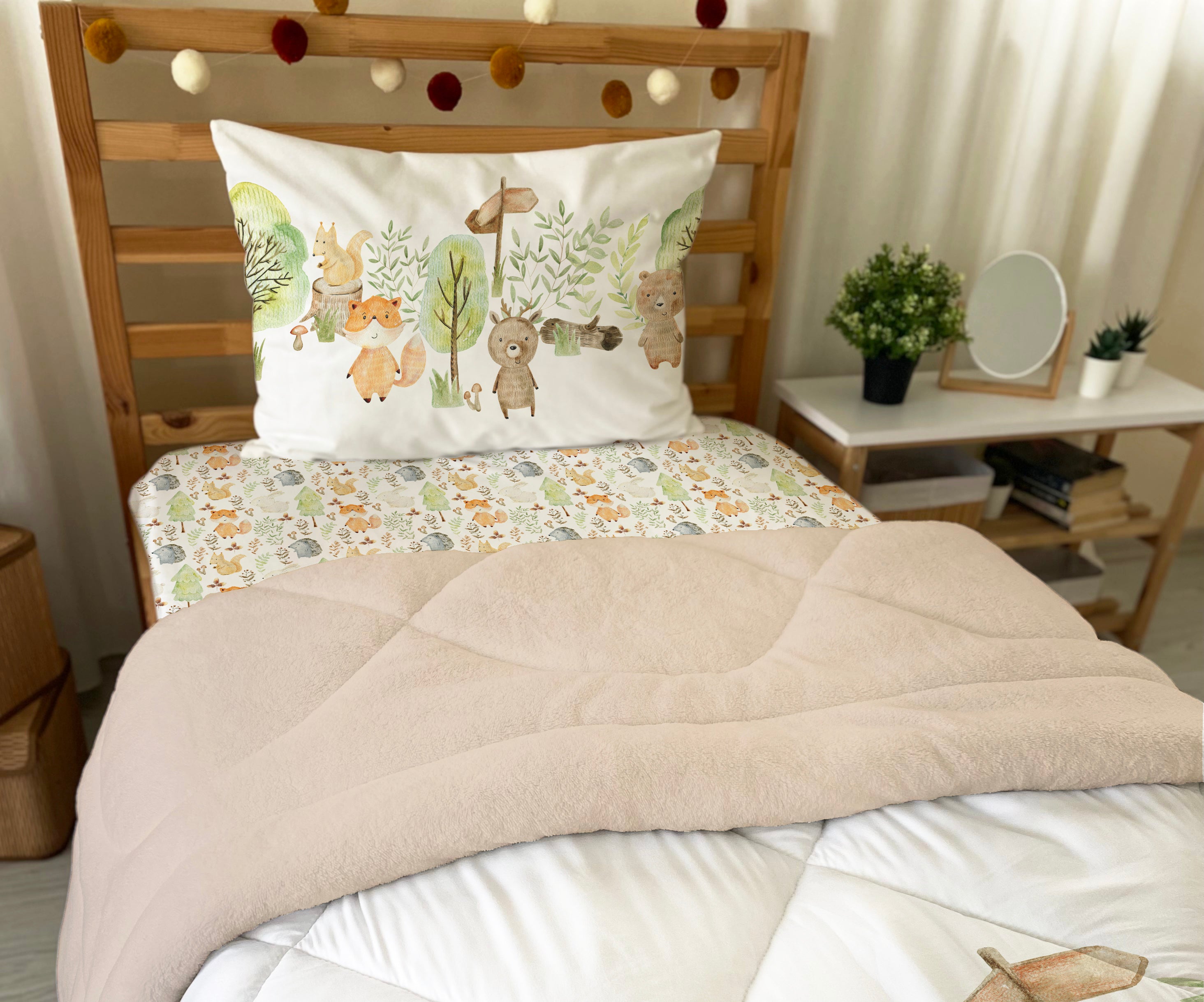 Evmila Sevimli Hayvanlar Desenli Peluş Uyku Seti (Bej Peluş)