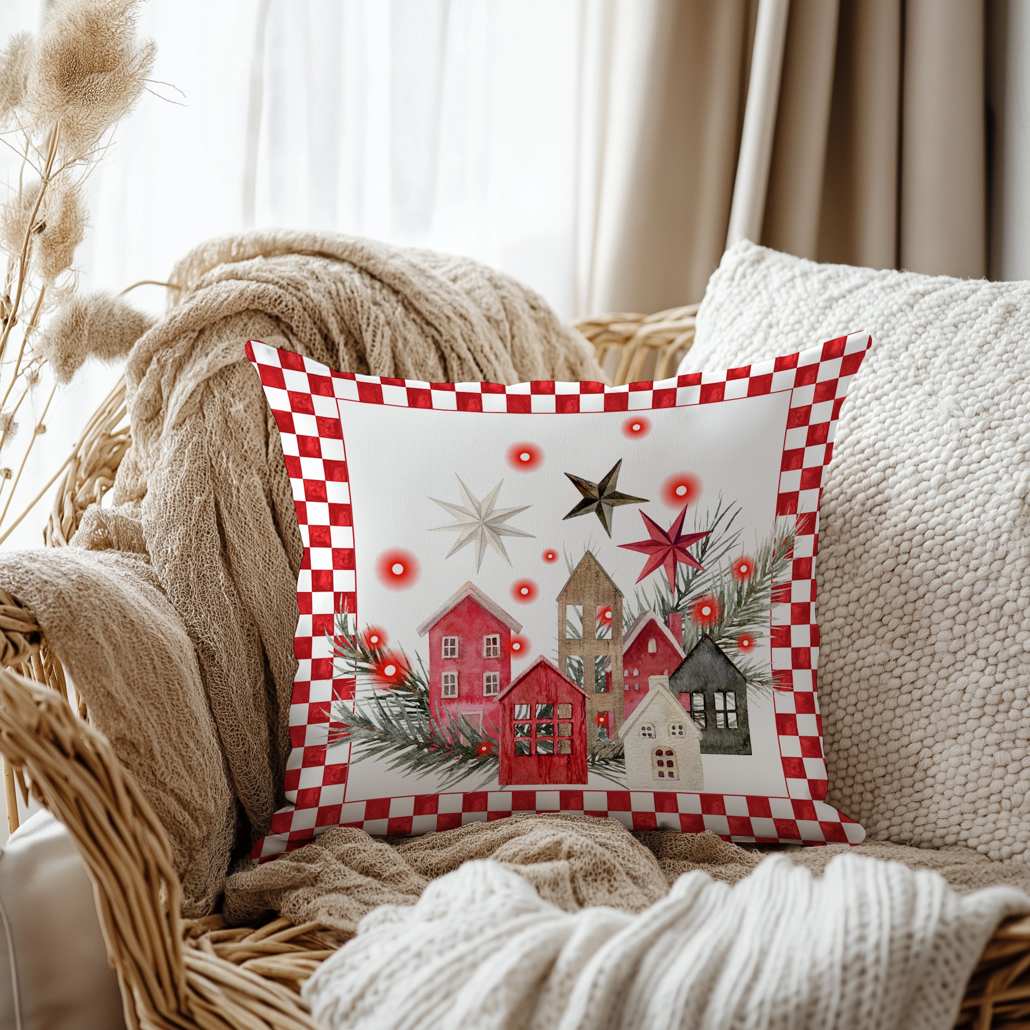 Evmila Yeni Yıl Desenli Kırlent Kılıfı