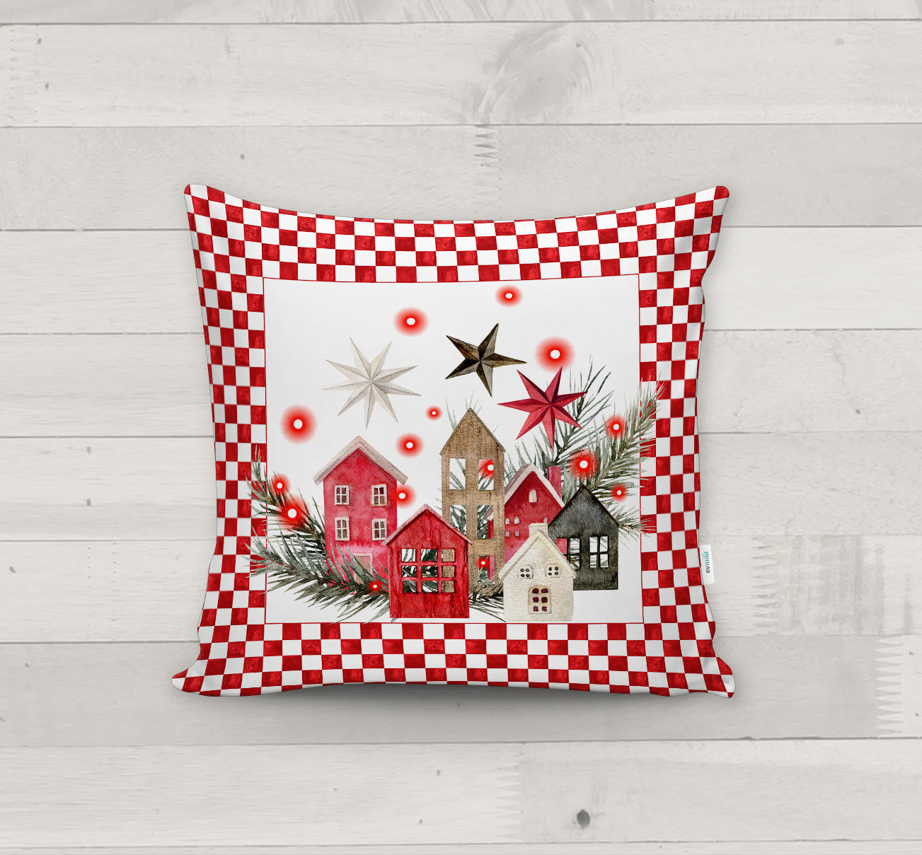 Evmila Yeni Yıl Desenli Kırlent Kılıfı