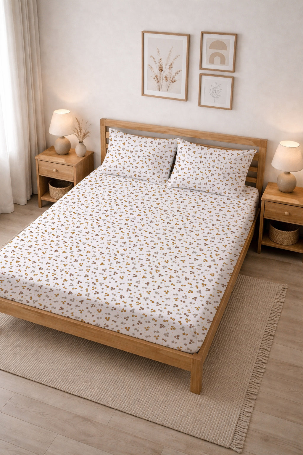 Evmila Minik Çiçekler Desenli Lastikli Çarşaf Yastık Seti