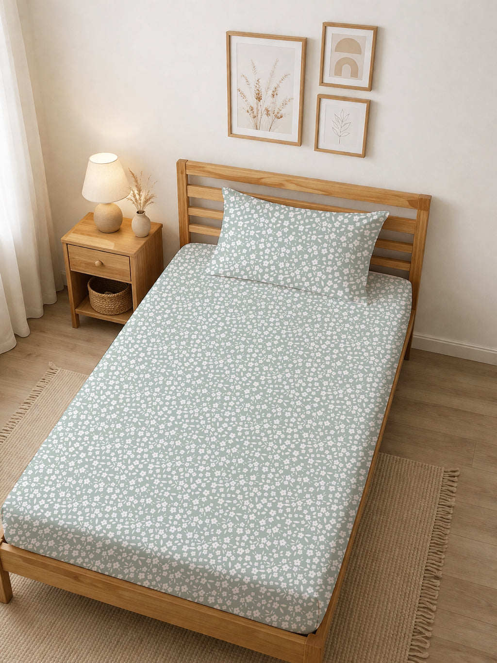 Evmila Minik Çiçekler Desenli Lastikli Çarşaf Yastık Seti