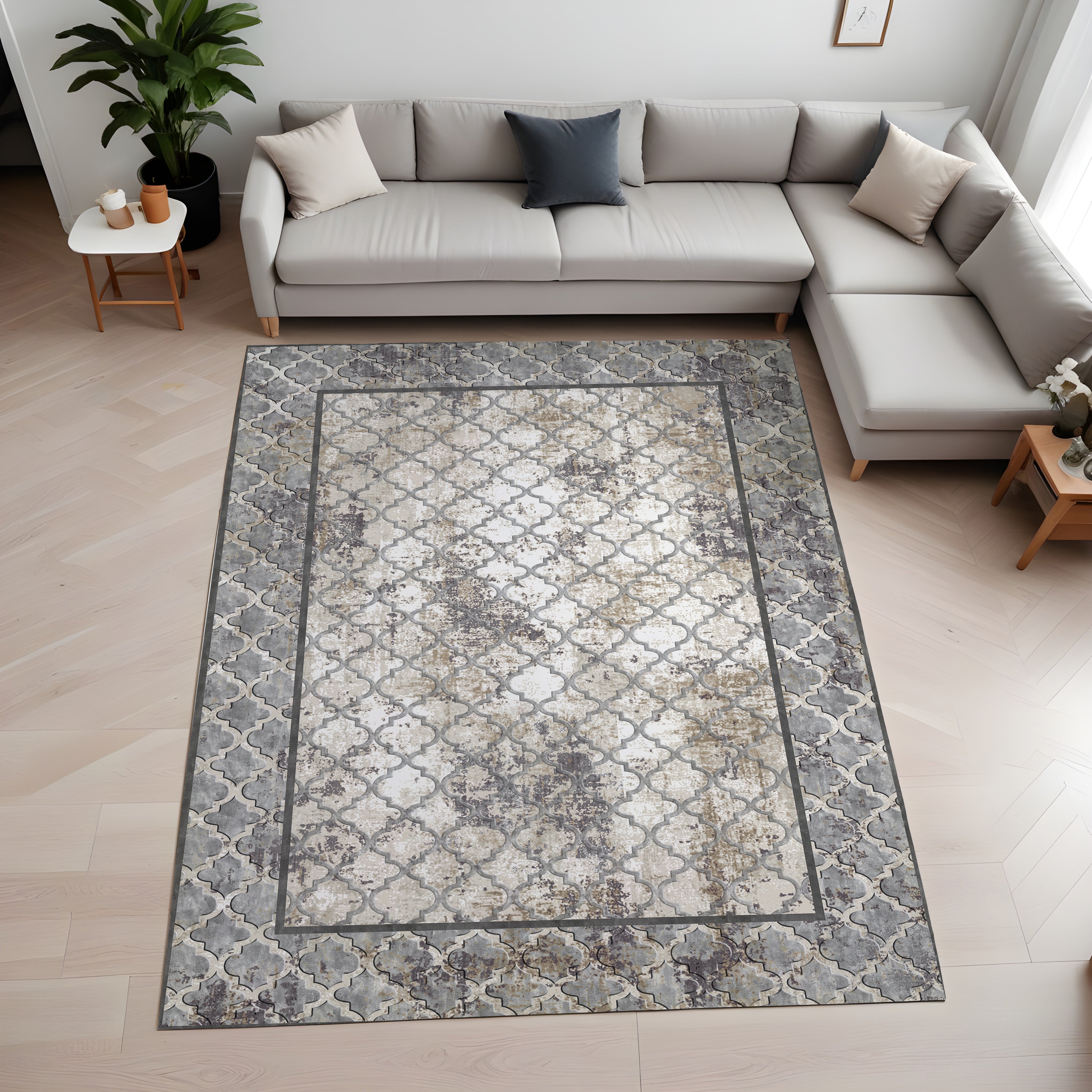 Evmila Geometrik Bordür Desenli Modern Halı