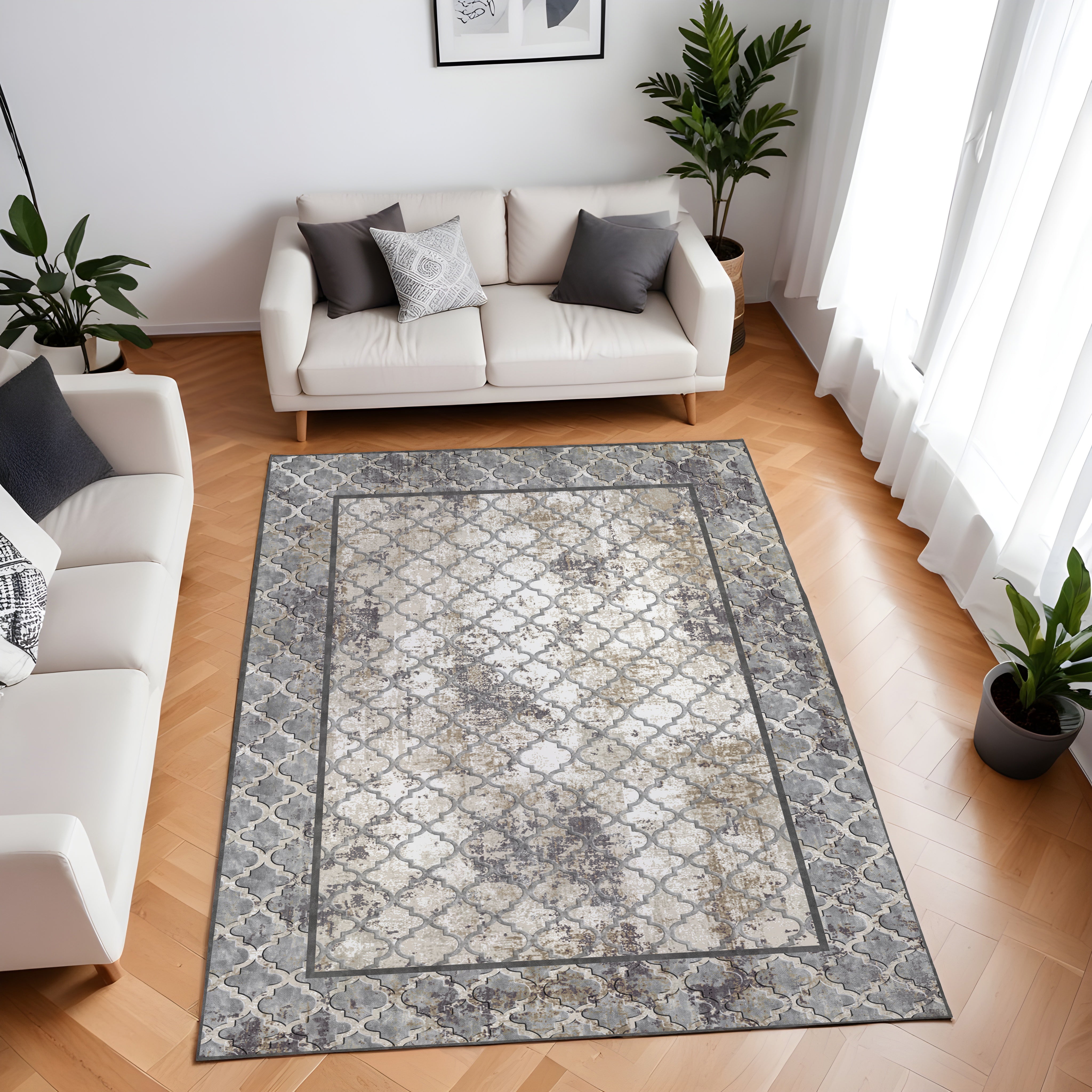 Evmila Geometrik Bordür Desenli Modern Halı