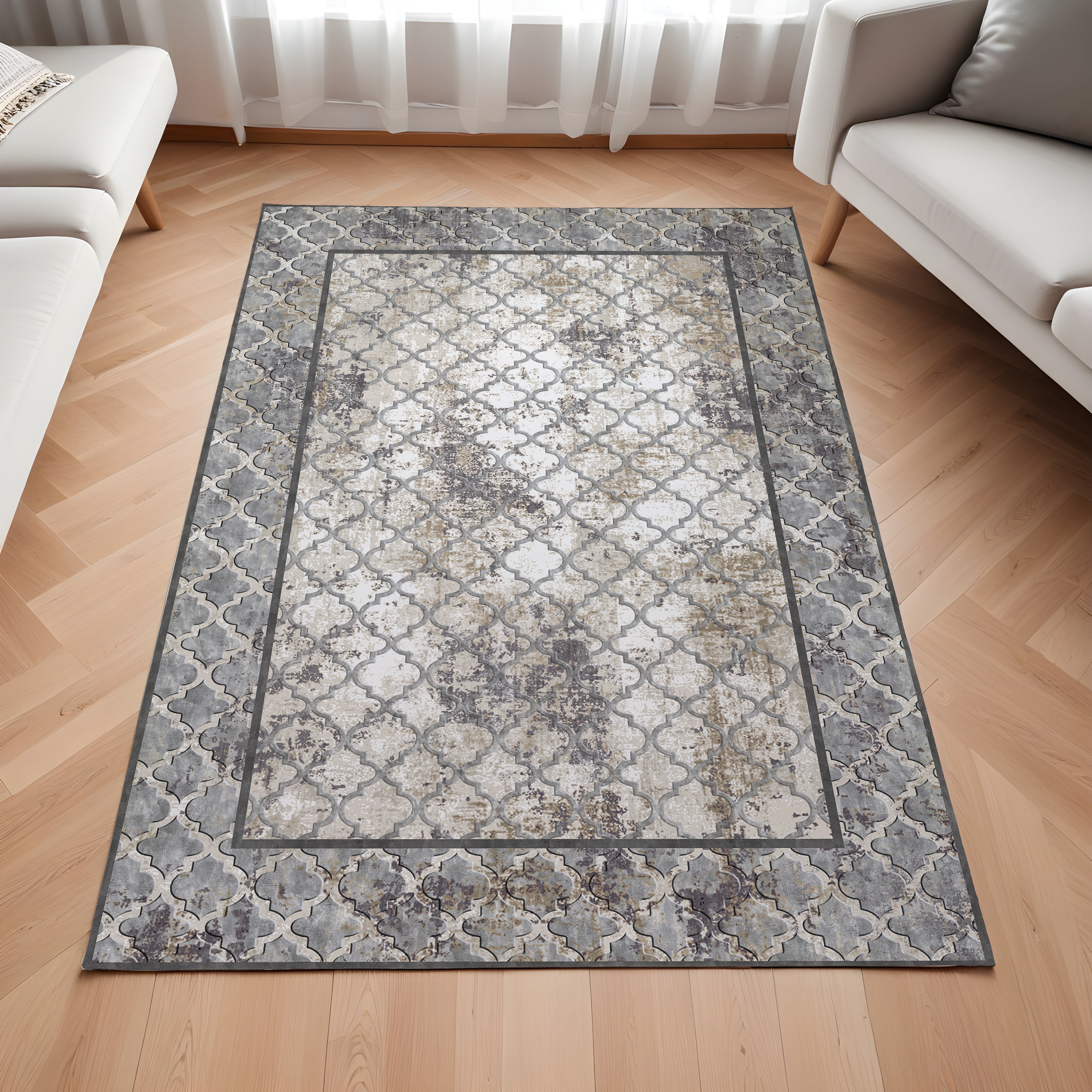 Evmila Geometrik Bordür Desenli Modern Halı