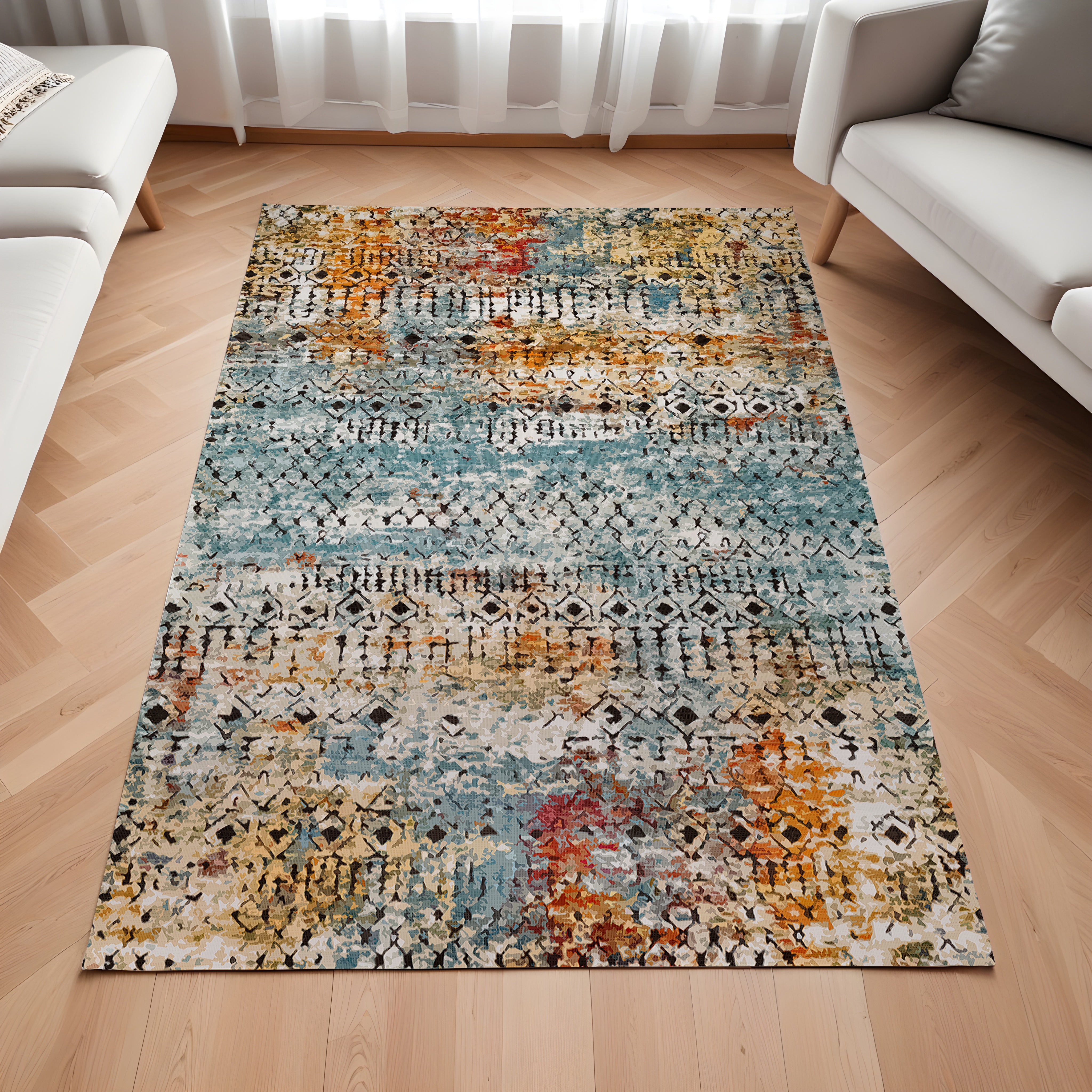 Evmila Etnik Desenli Modern Halı