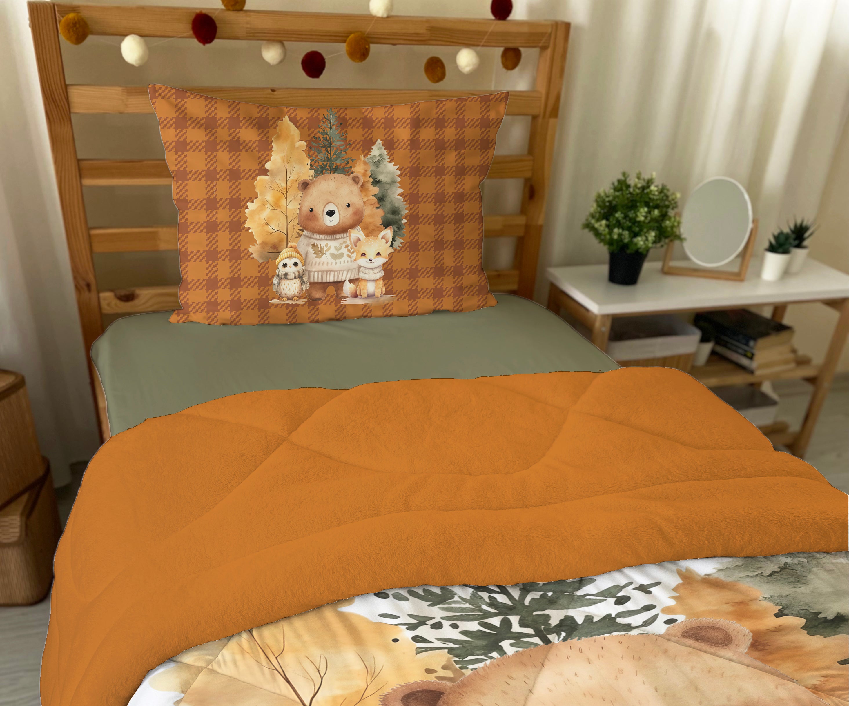 Evmila Sevimli Hayvanlar Desenli Peluş Uyku Seti (Tarçın Peluş)