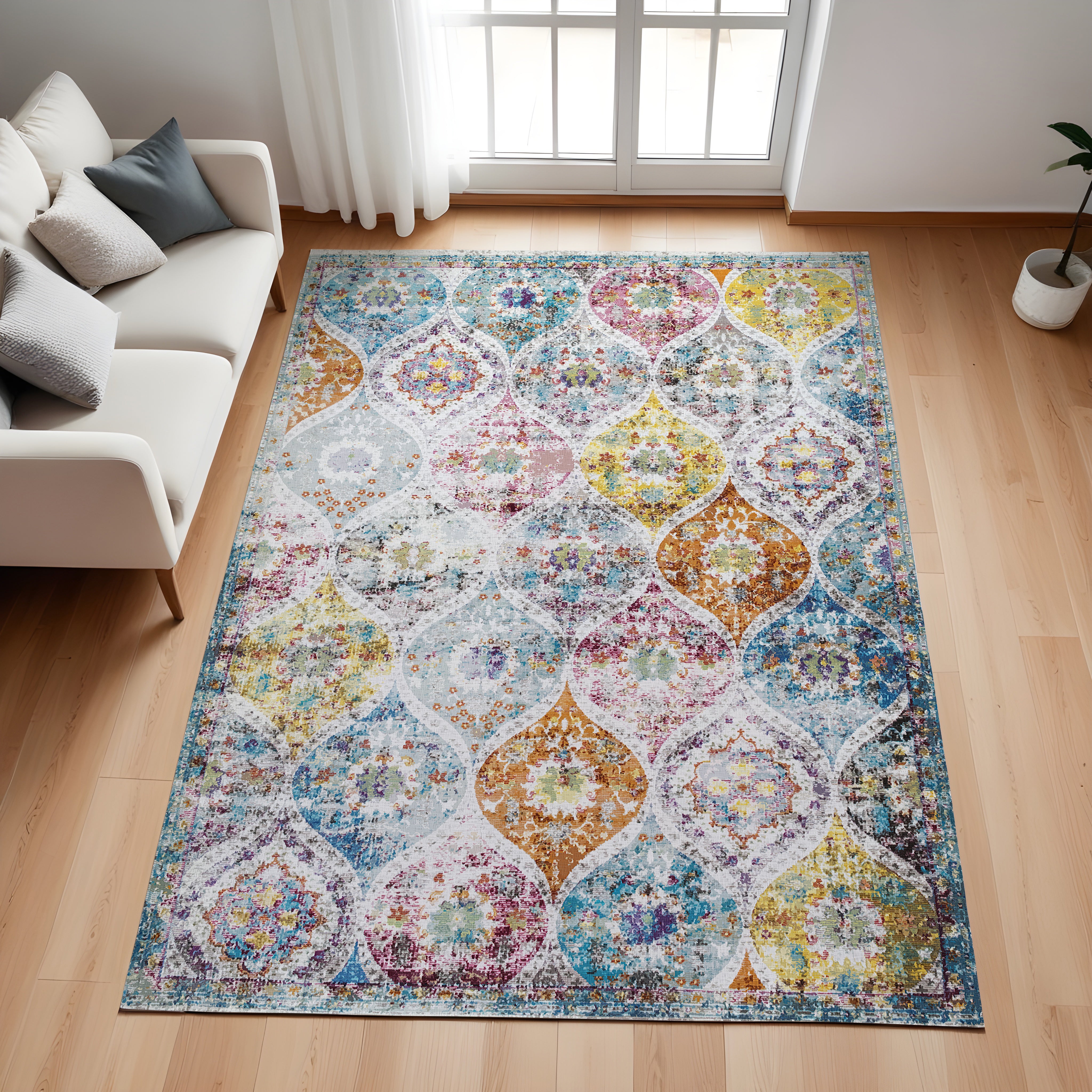 Evmila Etnik Geometrik Desenli Modern Halı