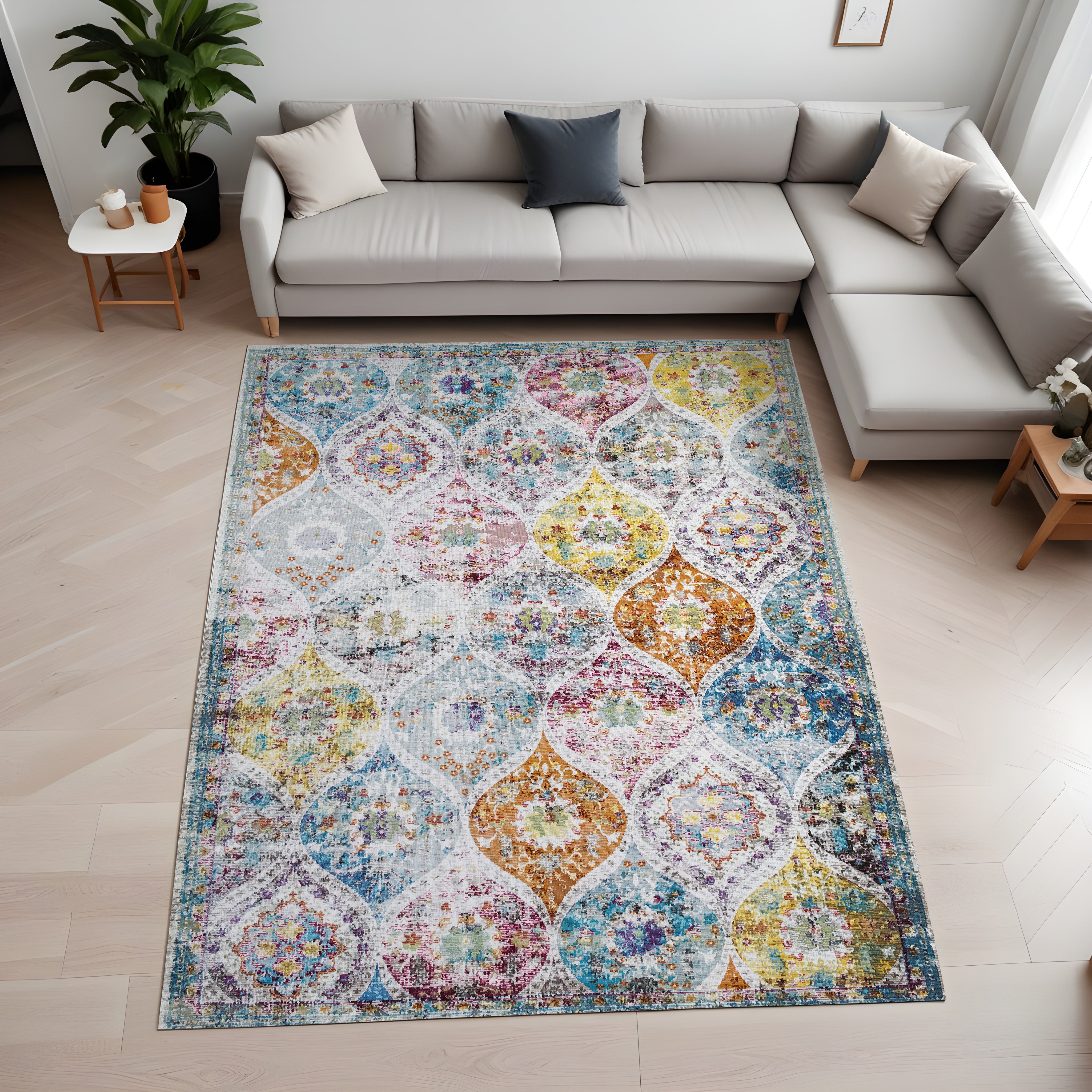 Evmila Etnik Geometrik Desenli Modern Halı