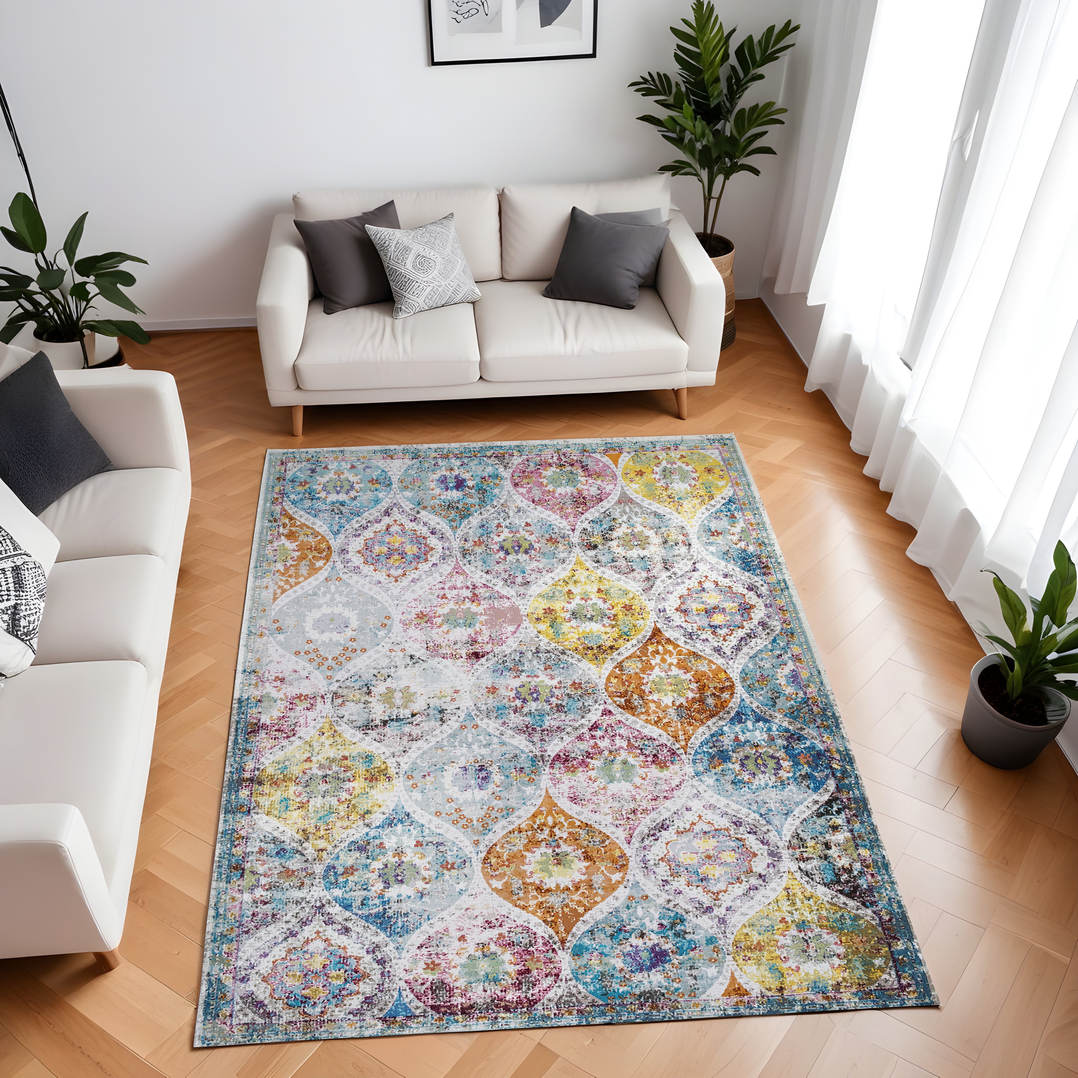 Evmila Etnik Geometrik Desenli Modern Halı