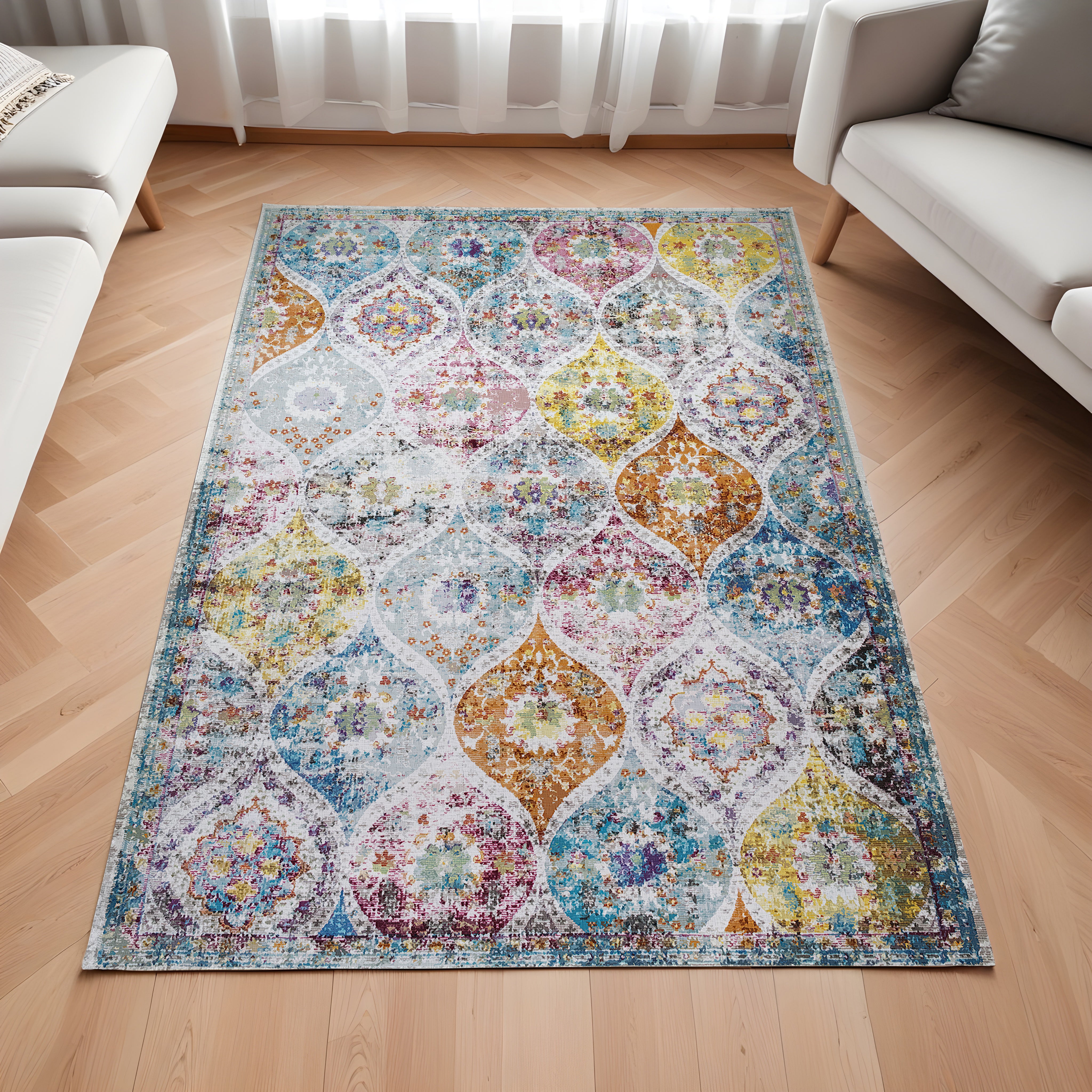 Evmila Etnik Geometrik Desenli Modern Halı
