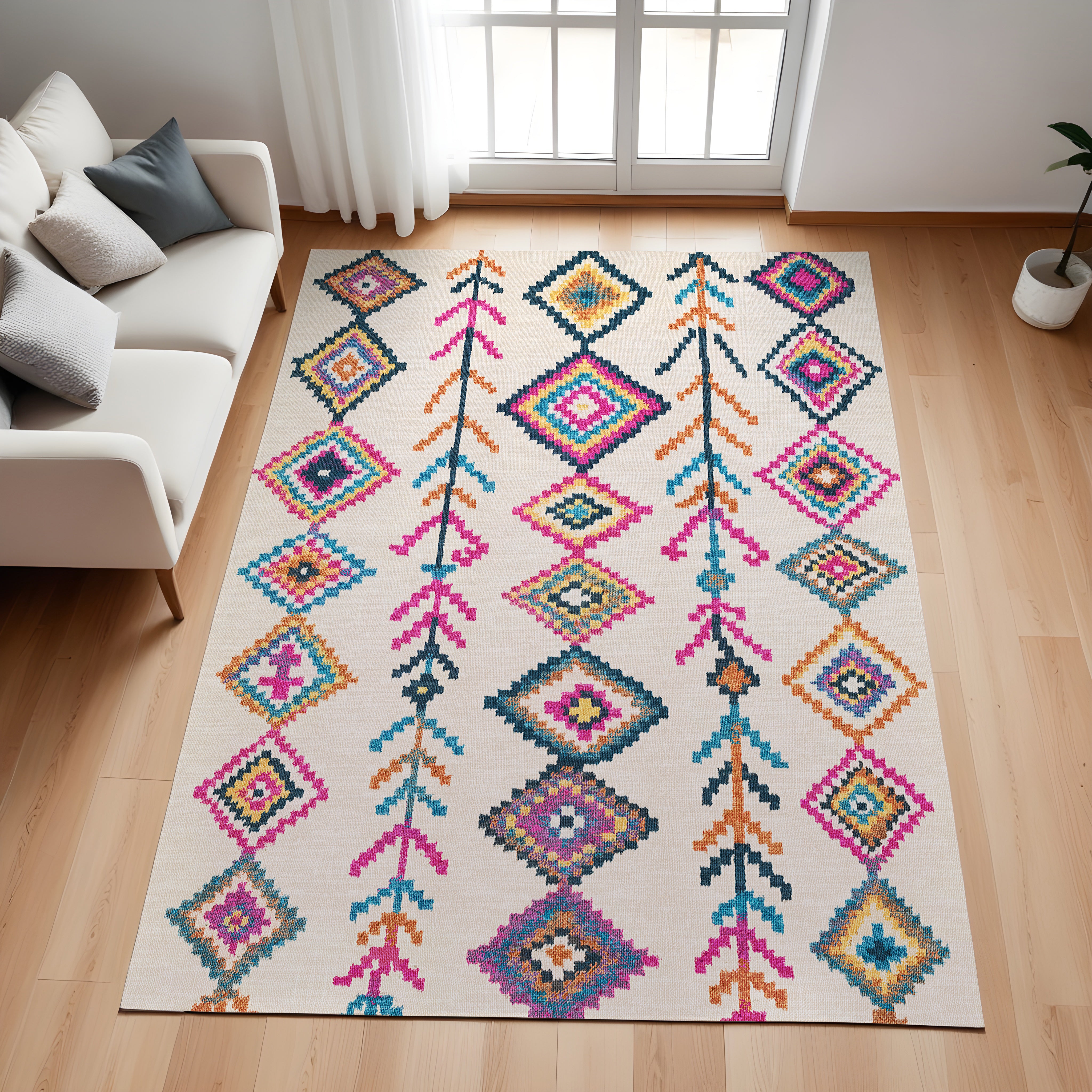 Evmila Renkli Etnik Desenli Modern Halı