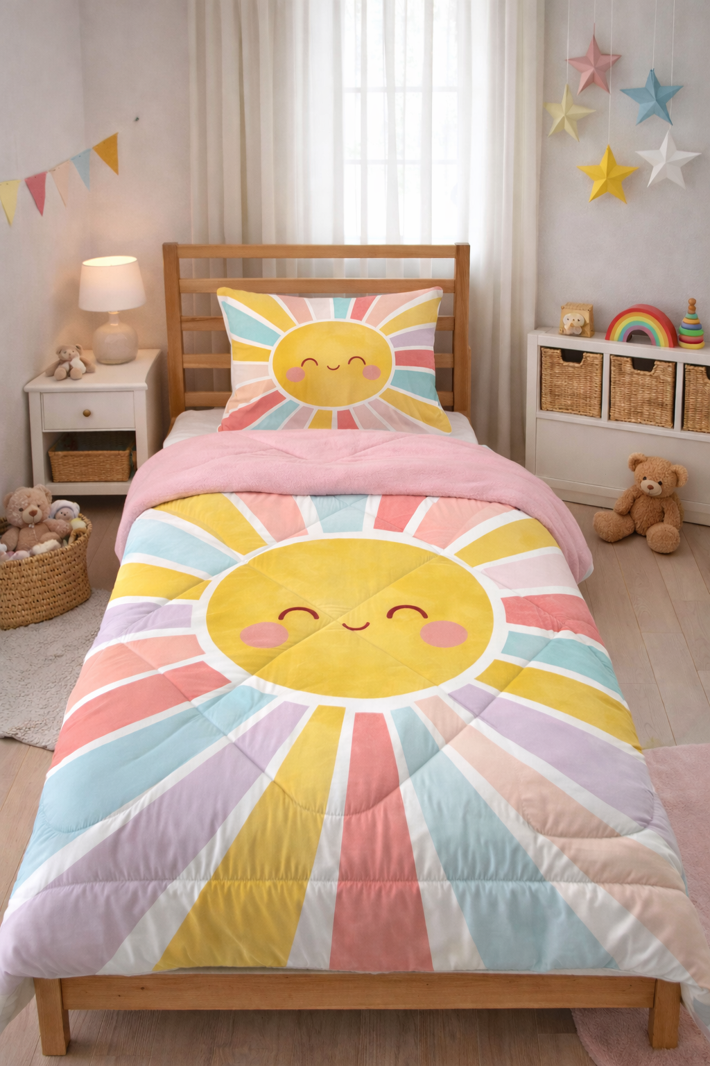 Evmila Güneş Desenli Peluş Uyku Seti (Pembe Peluş)