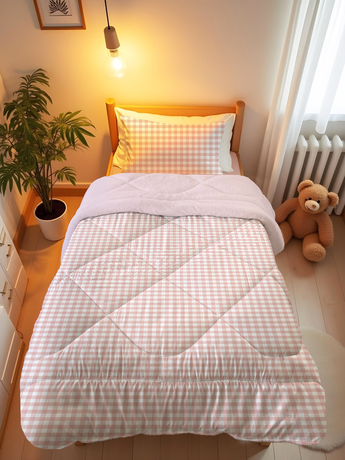 Evmila Pötikare Desenli Peluş Uyku Seti (Pembe Peluş)