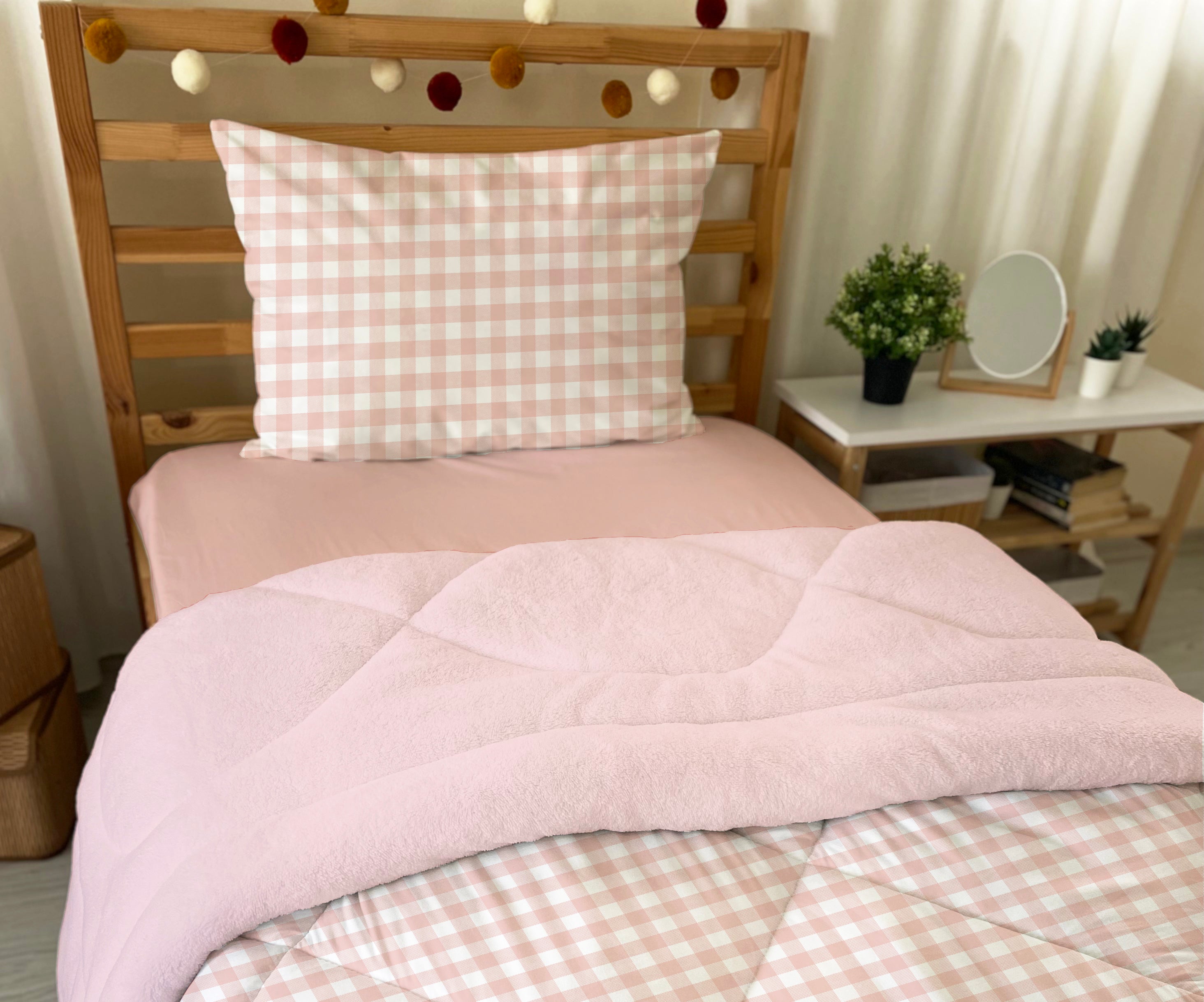 Evmila Pötikare Desenli Peluş Uyku Seti (Pembe Peluş)