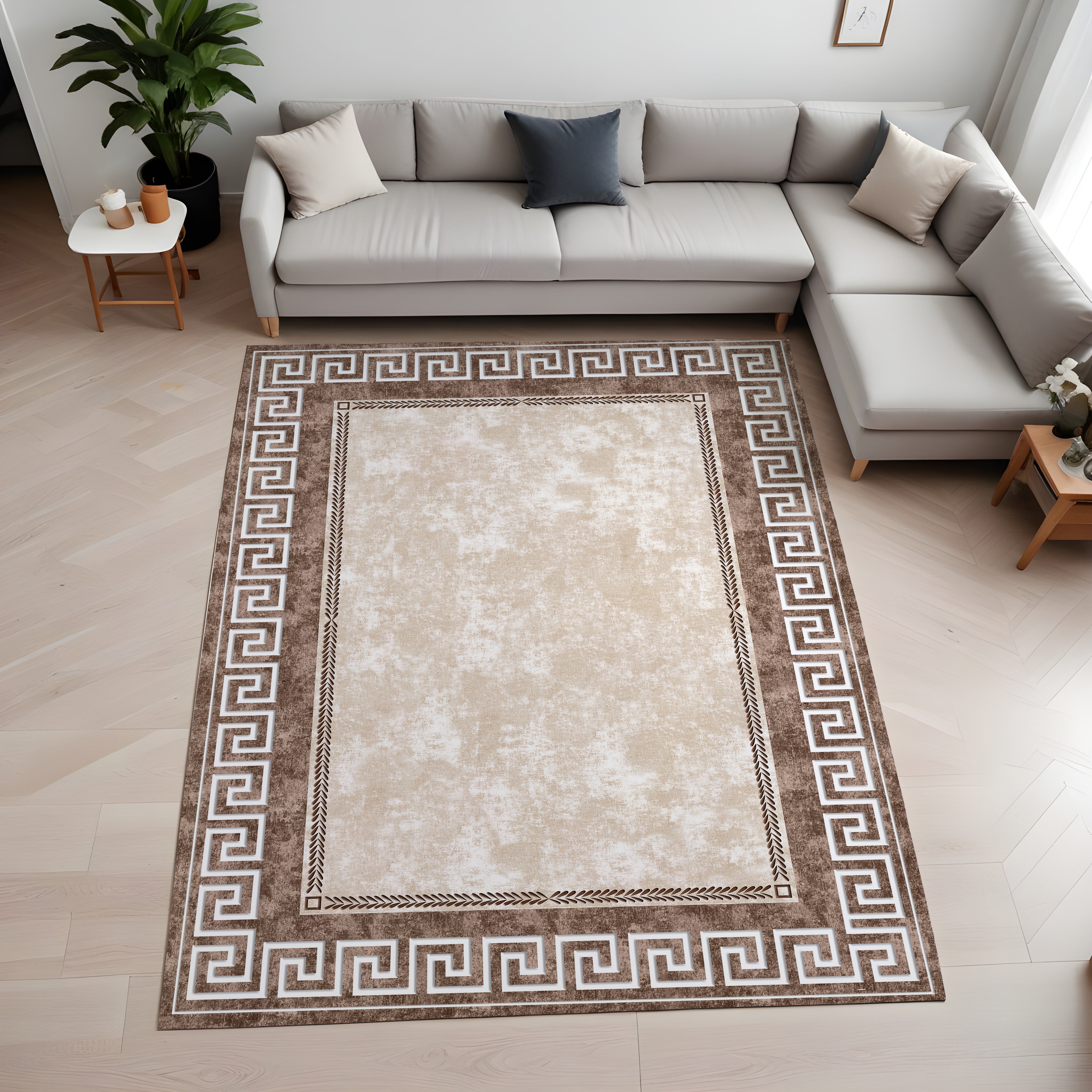 Evmila Kahve Bordür Desenli Modern Halı