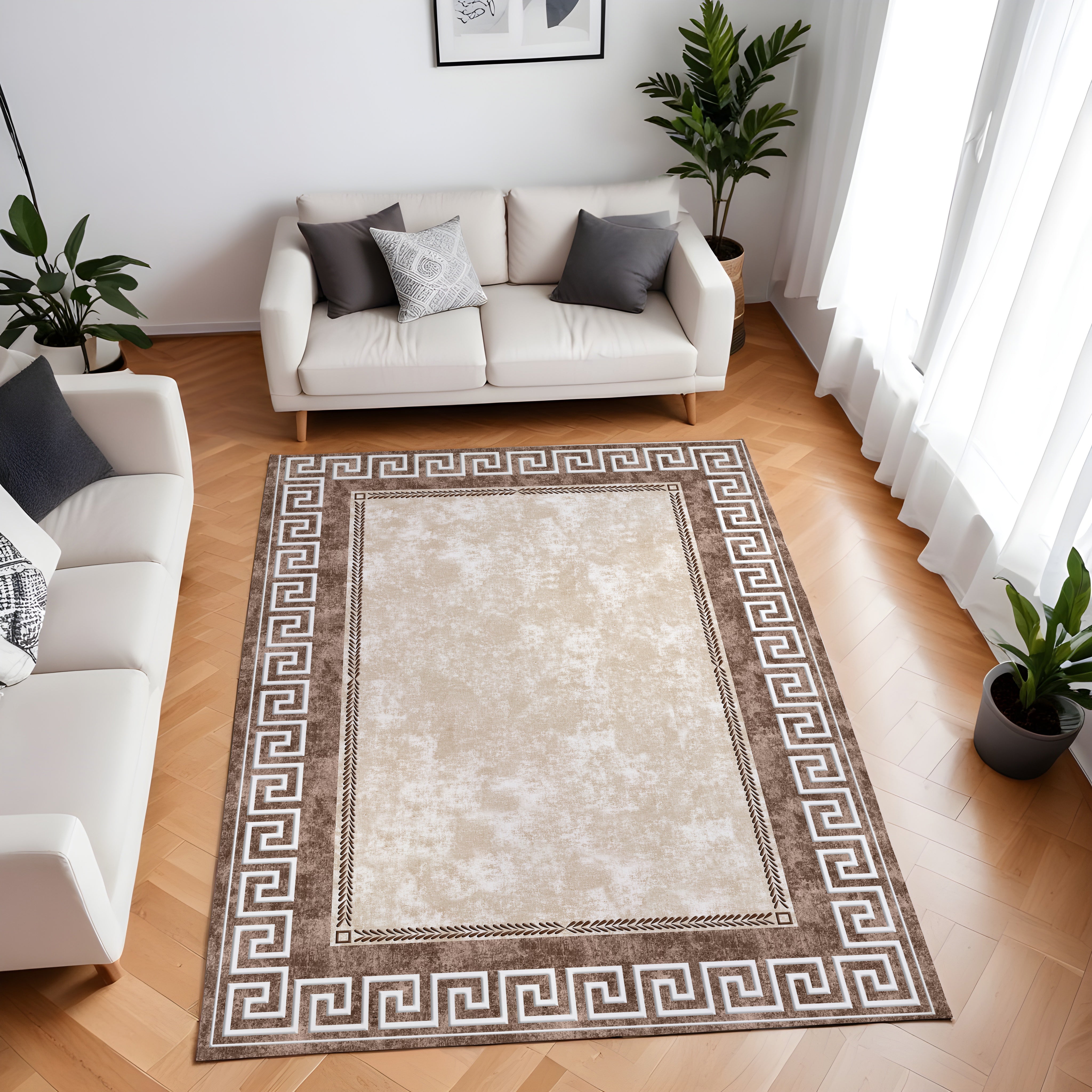 Evmila Kahve Bordür Desenli Modern Halı