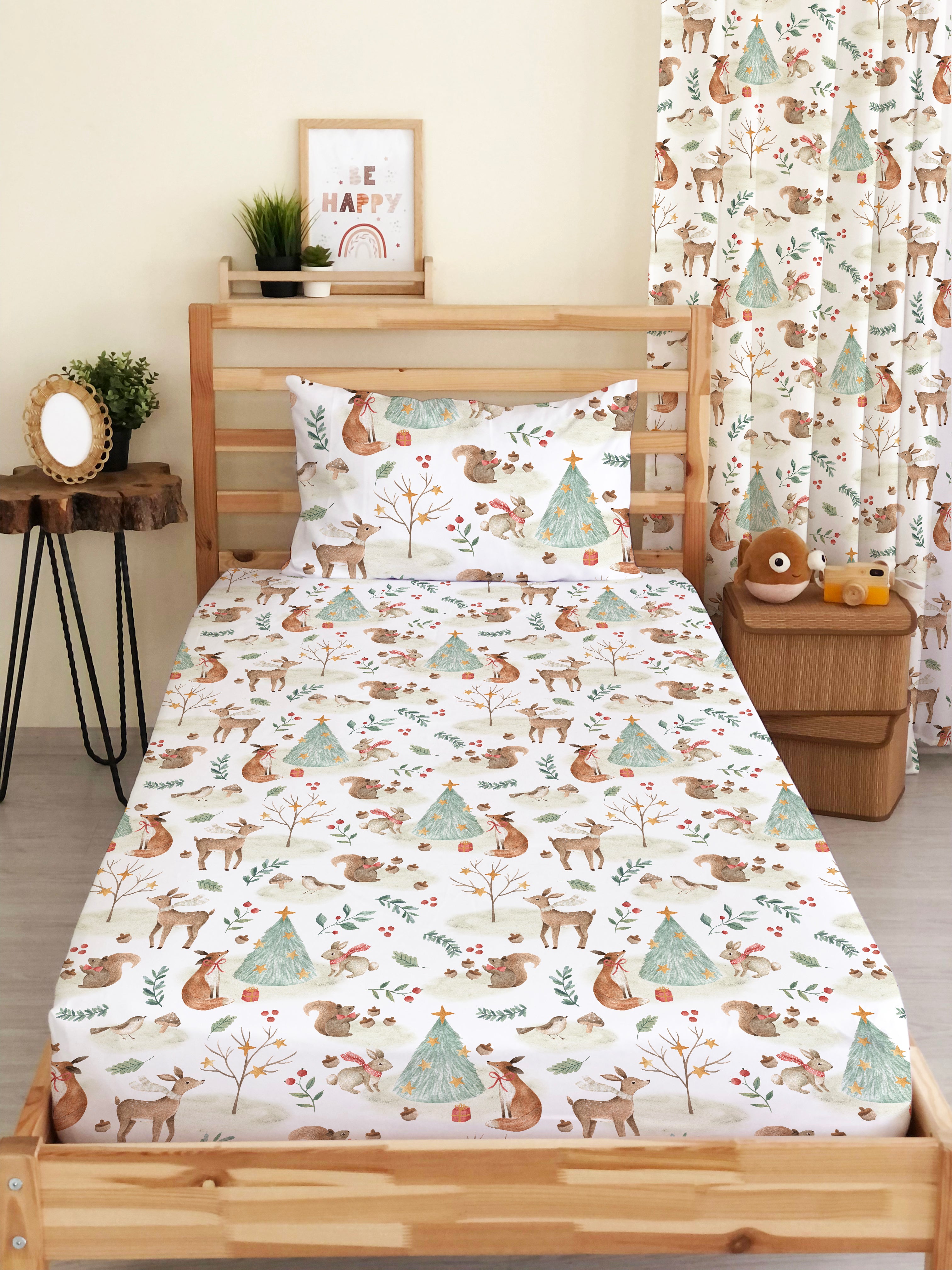 Evmila Cute Deer Patterned Elastic Sheet Pillowcase Set