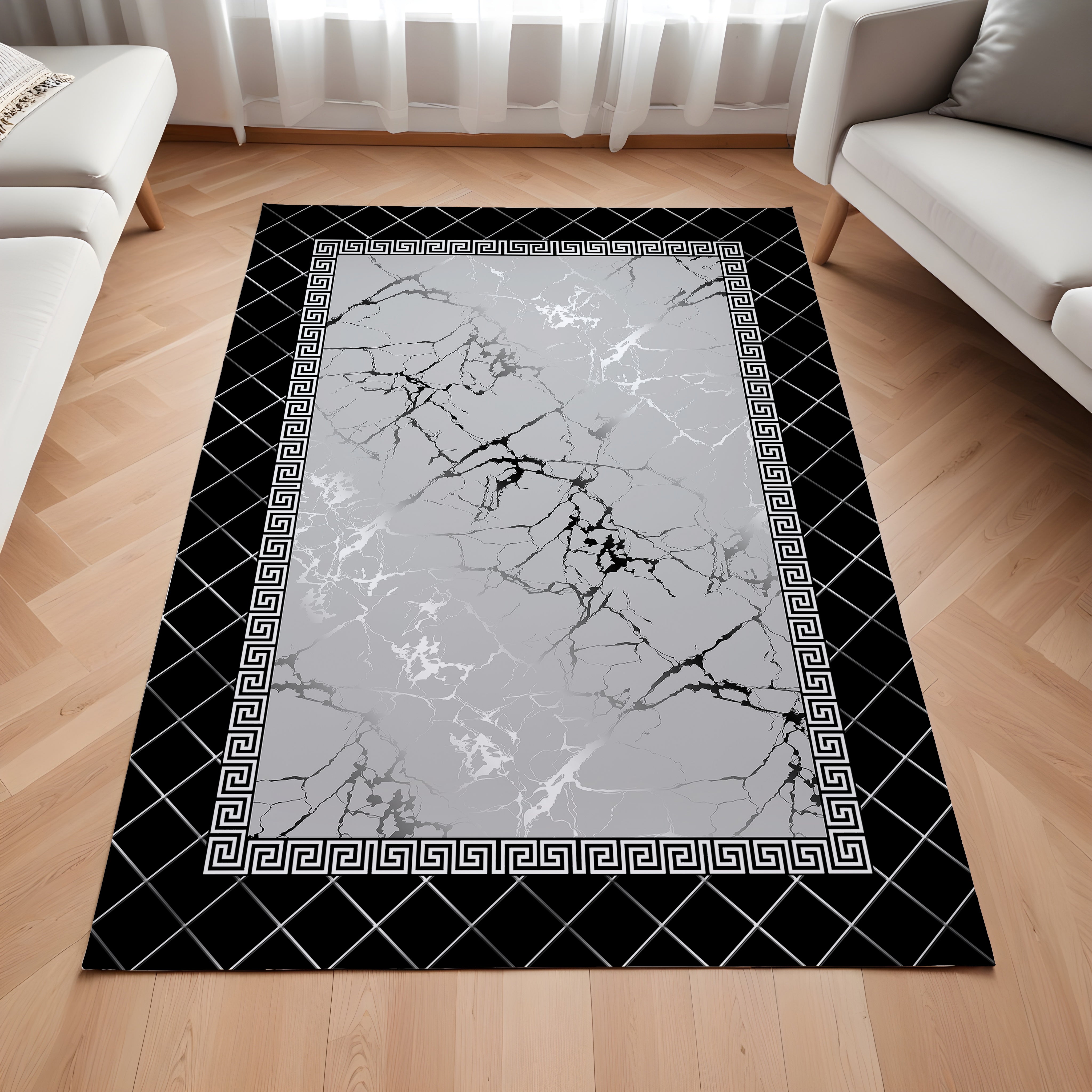 Evmila Bordür Mermer Desenli Modern Halı