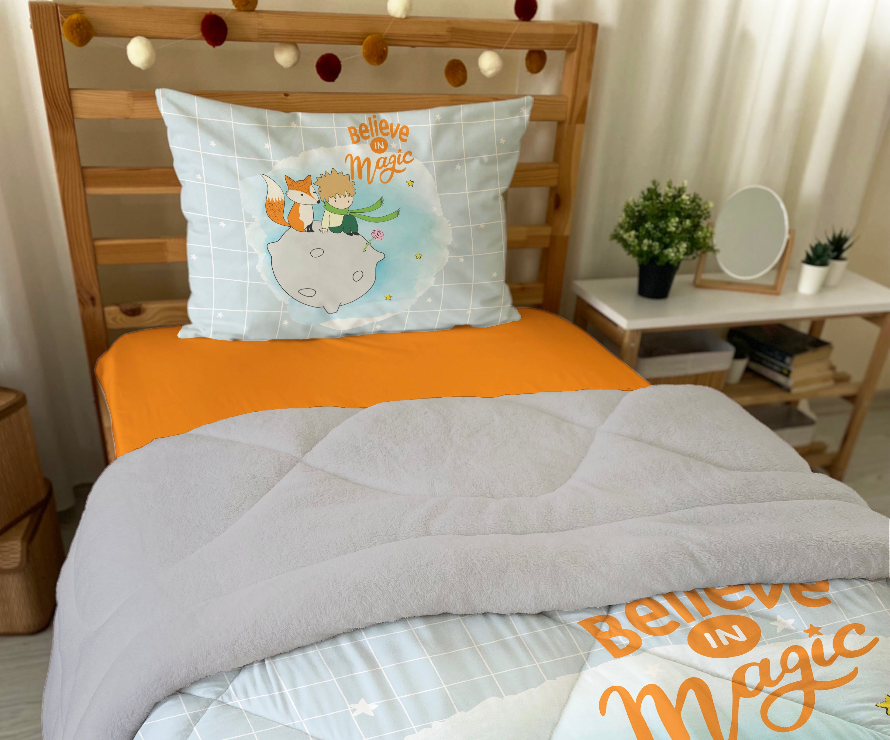 Evmila Minik Prens Desenli Peluş Uyku Seti (Gri Peluş)