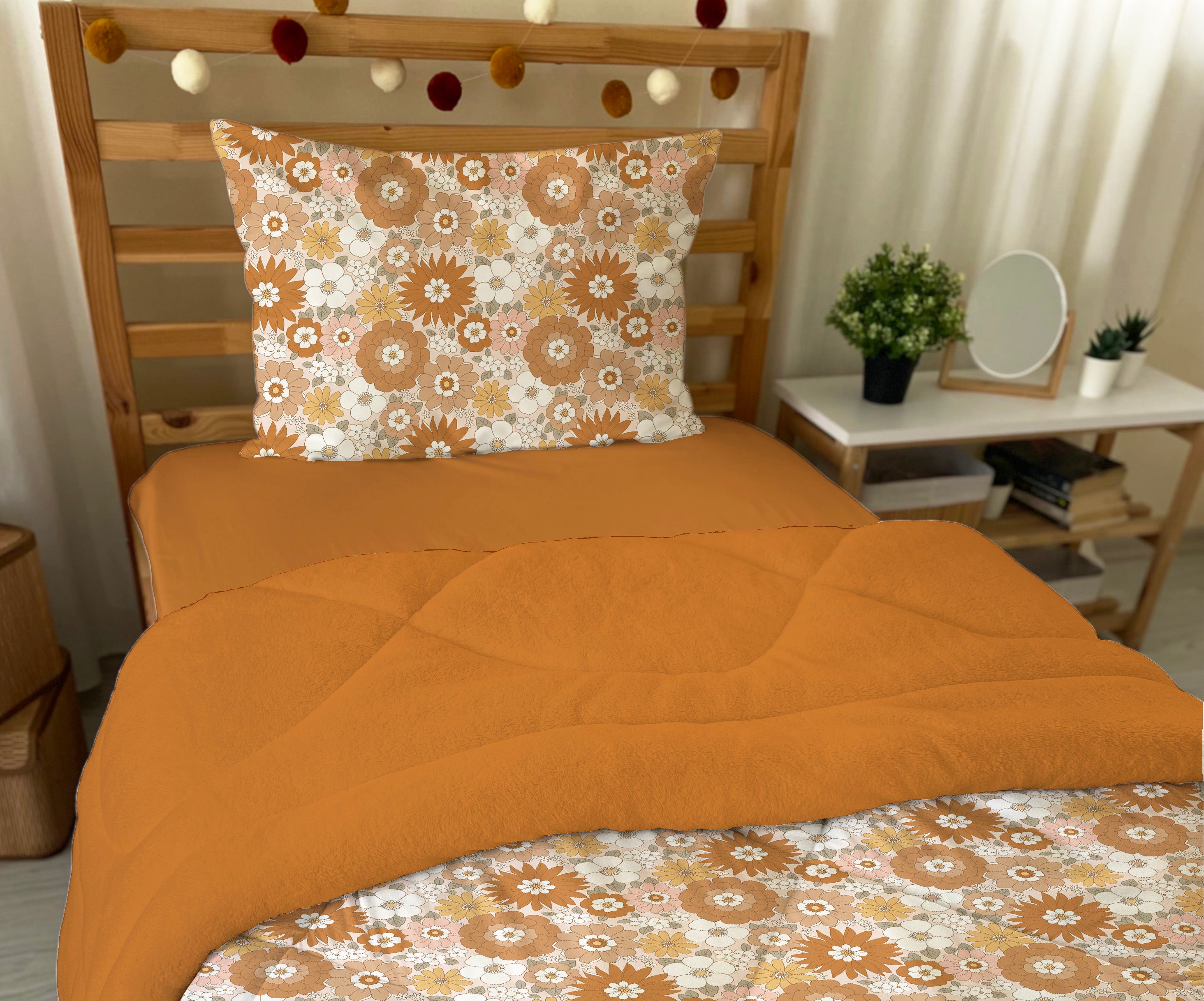 Evmila Çiçekler Desenli Peluş Uyku Seti (Tarçın Peluş)