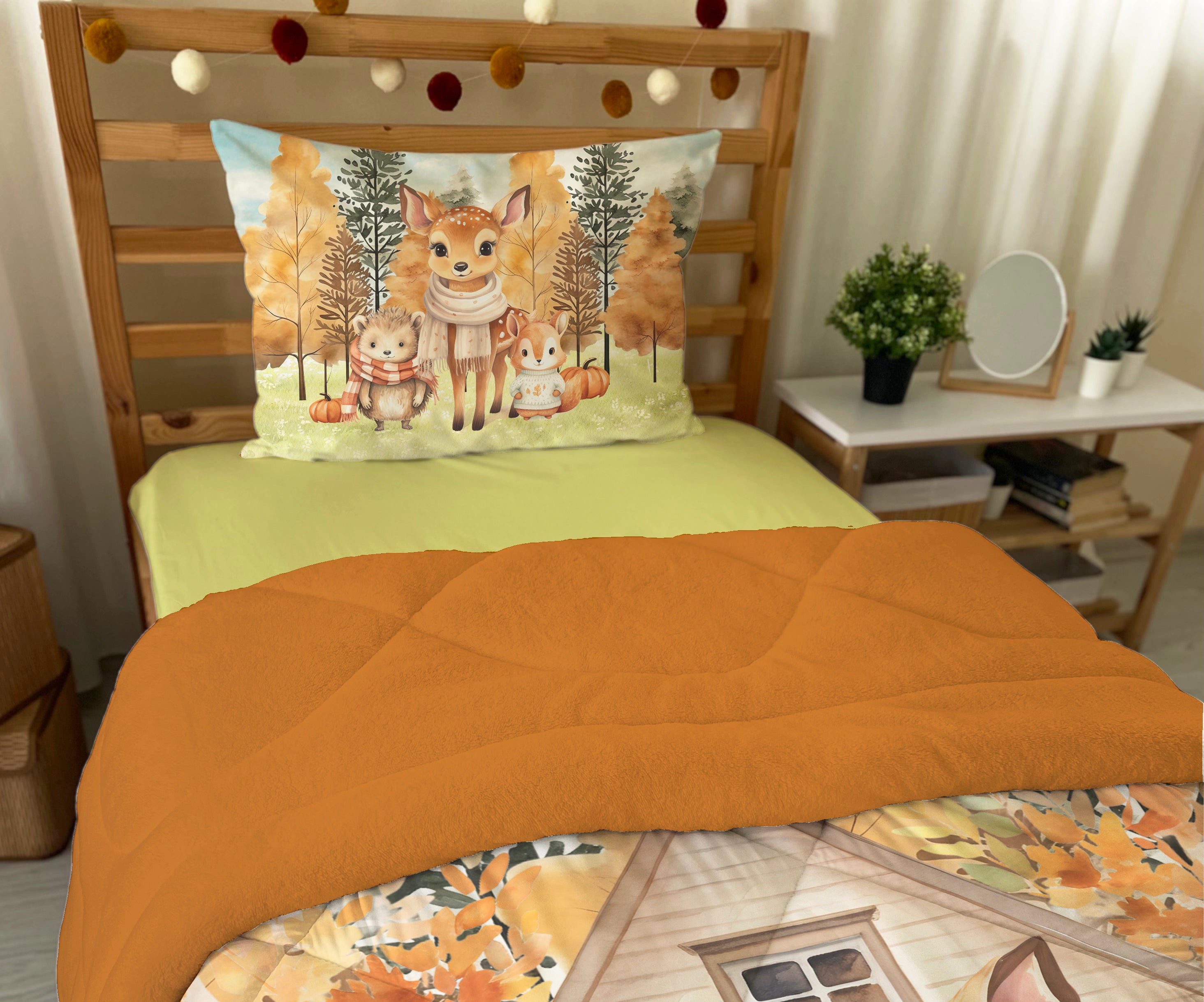 Evmila Sevimli Hayvanlar Desenli Peluş Uyku Seti (Tarçın Peluş)