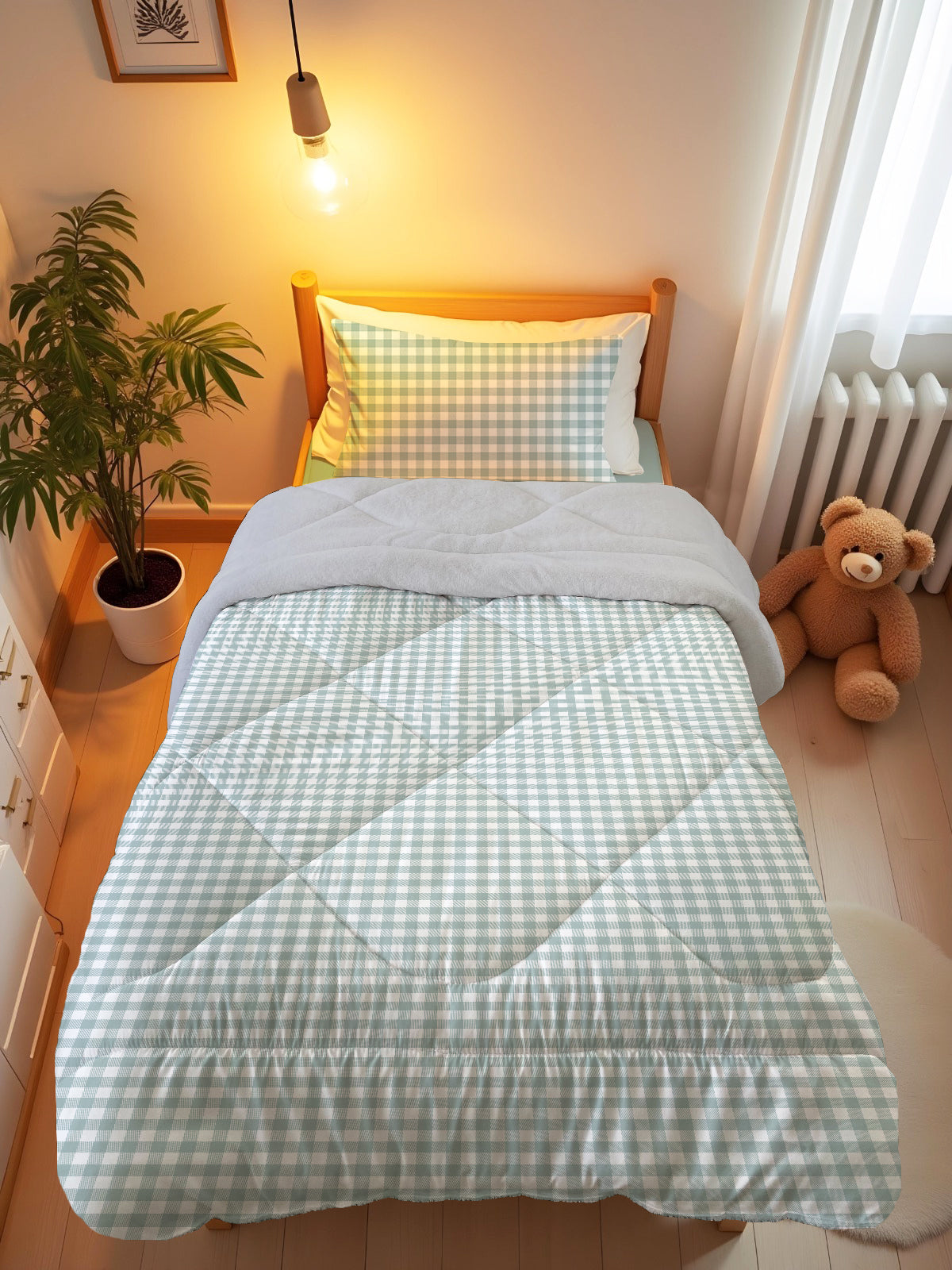 Evmila Pötikare Desenli Peluş Uyku Seti (Gri Peluş)