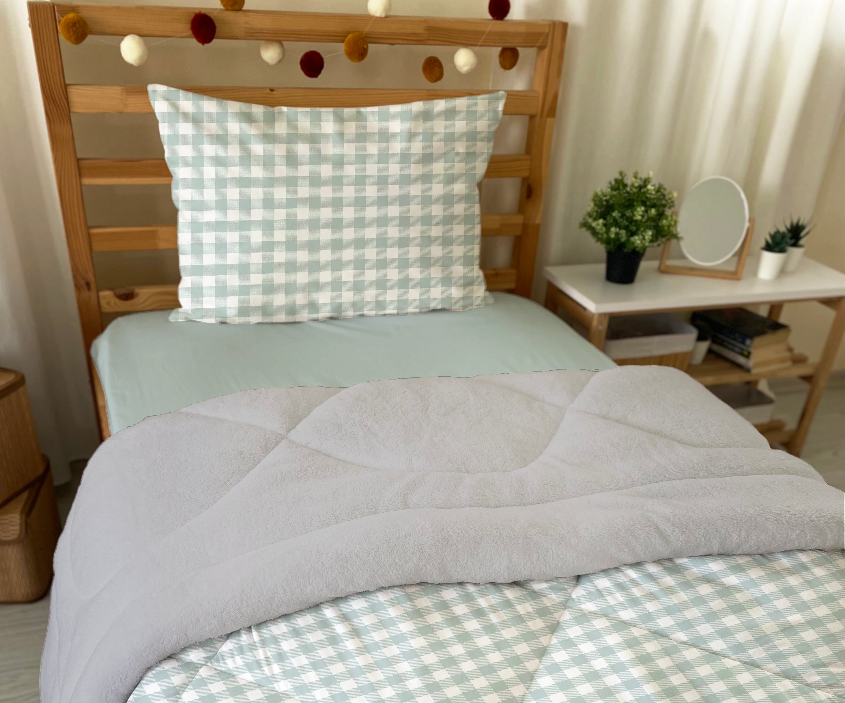 Evmila Pötikare Desenli Peluş Uyku Seti (Gri Peluş)