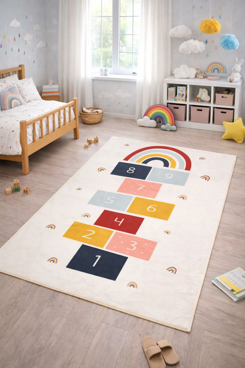 Evmila Gökkuşağı Seksek Desenli Çocuk Halısı