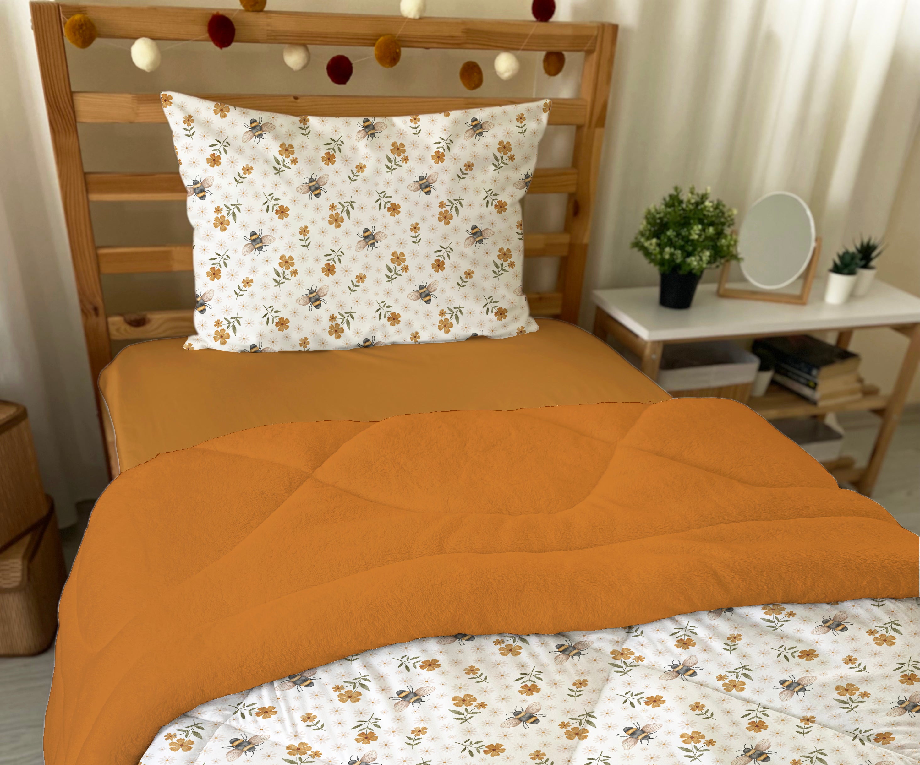 Evmila Minik Arılar Desenli Peluş Uyku Seti (Tarçın Peluş)