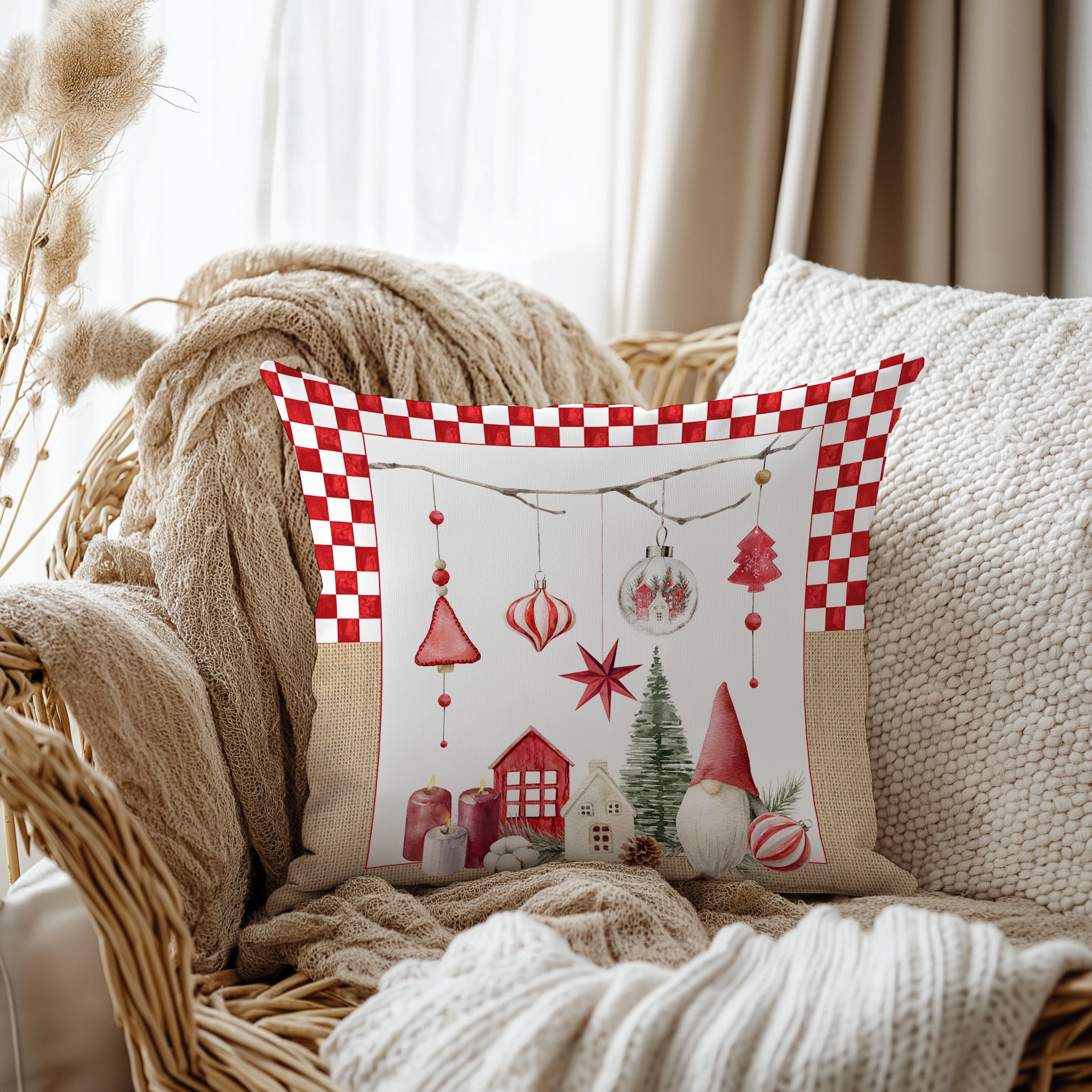 Evmila Yeni Yıl Desenli Kırlent Kılıfı