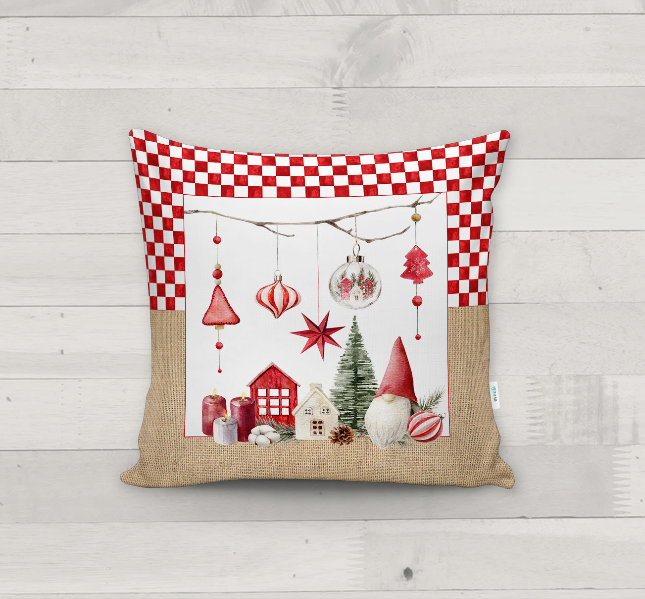 Evmila Yeni Yıl Desenli Kırlent Kılıfı