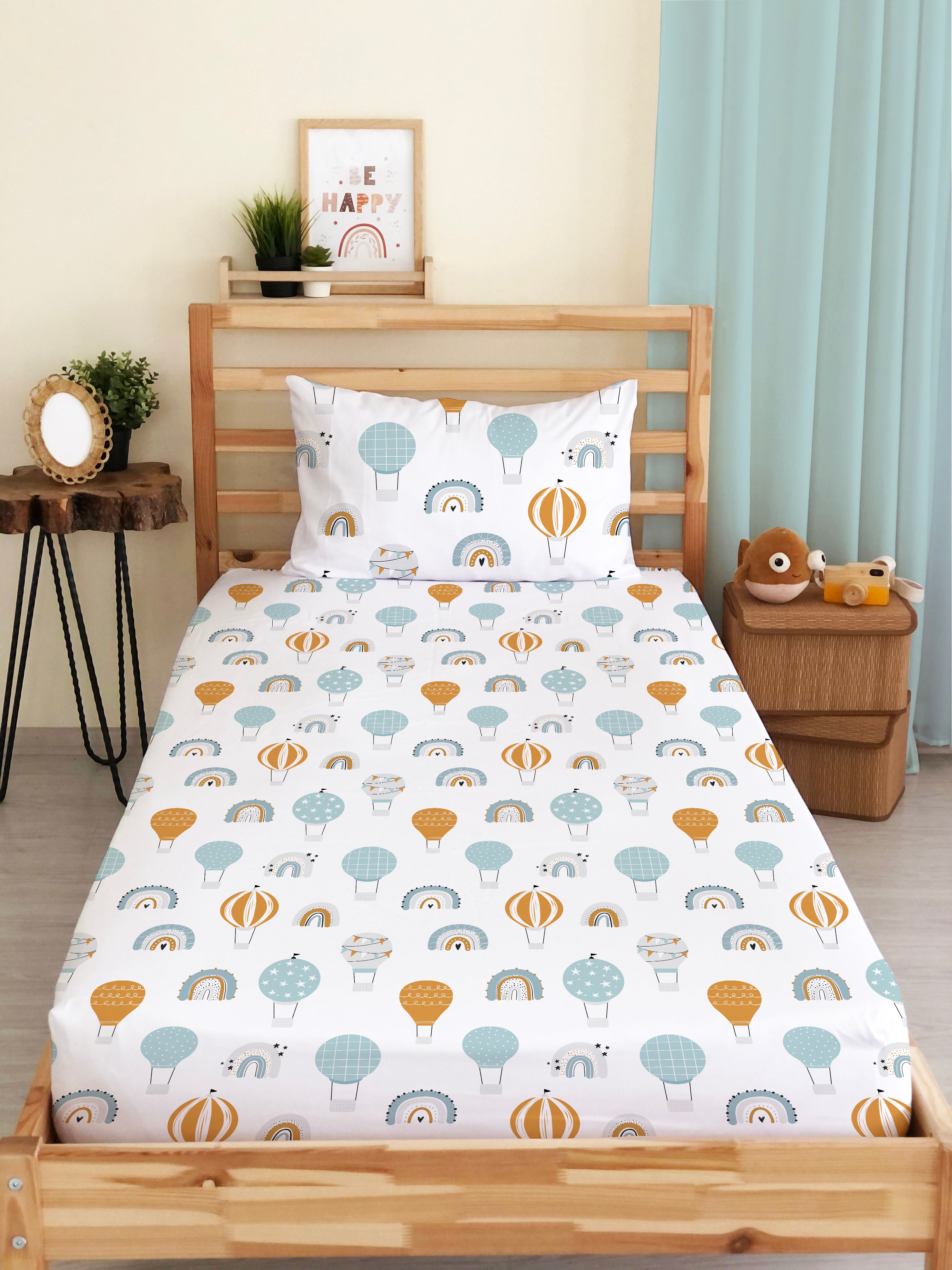 Evmila Flying Balloons Patterned Elastic Sheet Pillowcase Set