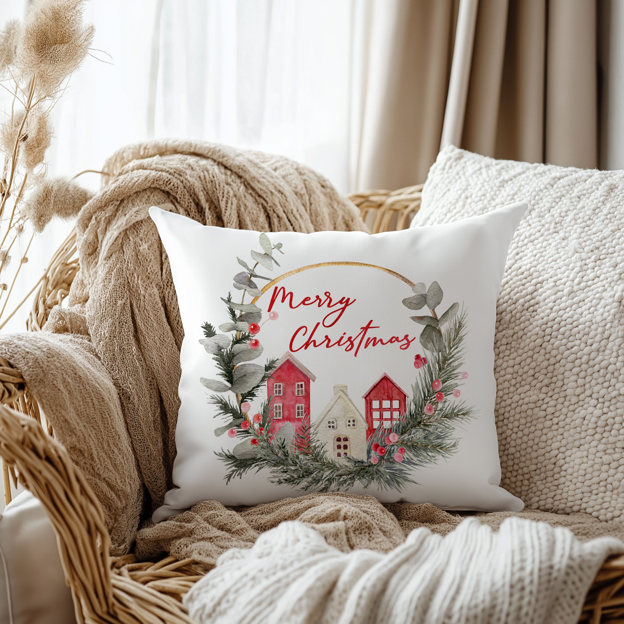 Evmila Yeni Yıl Desenli Kırlent Kılıfı