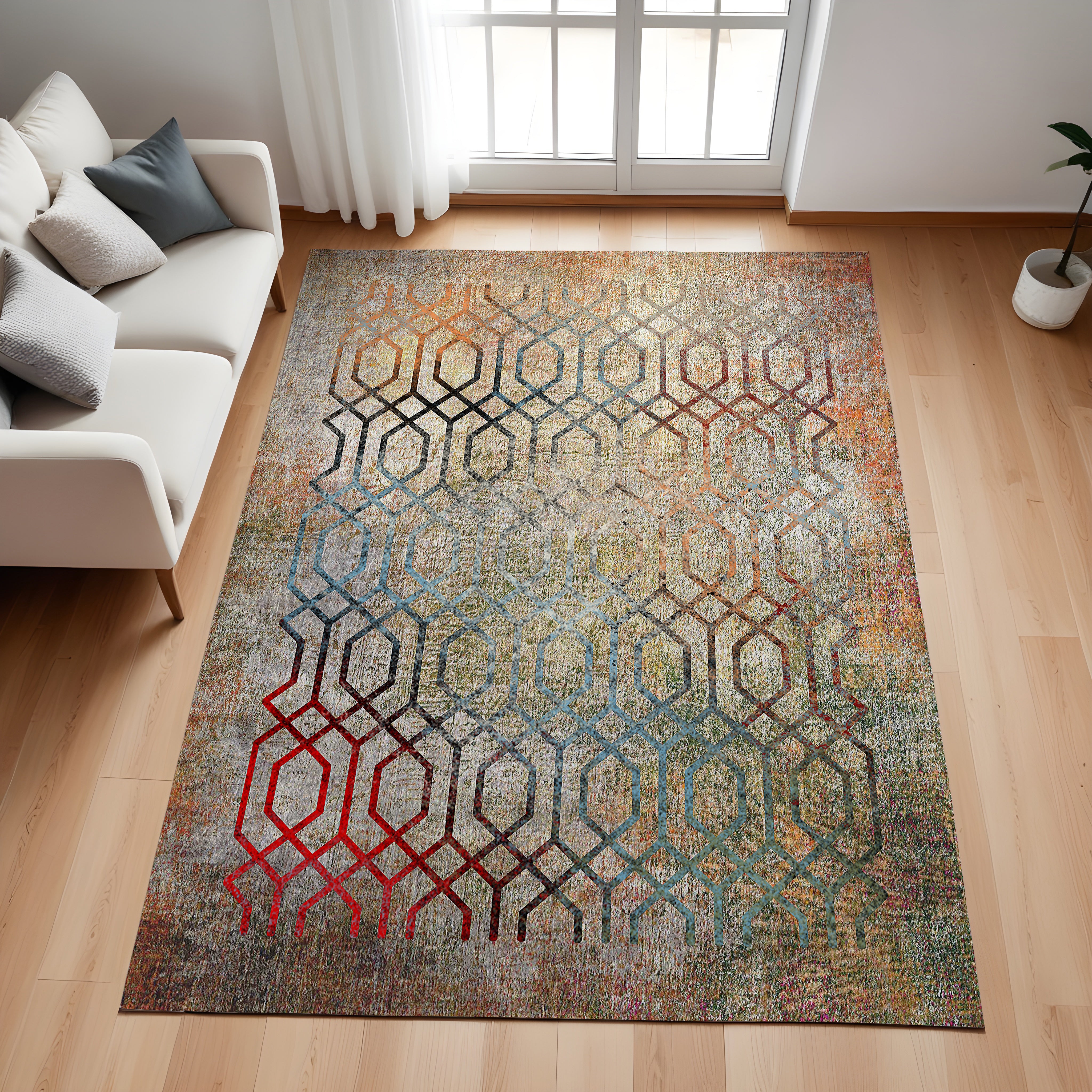 Evmila Renkli Geometrik Desenli Modern Halı