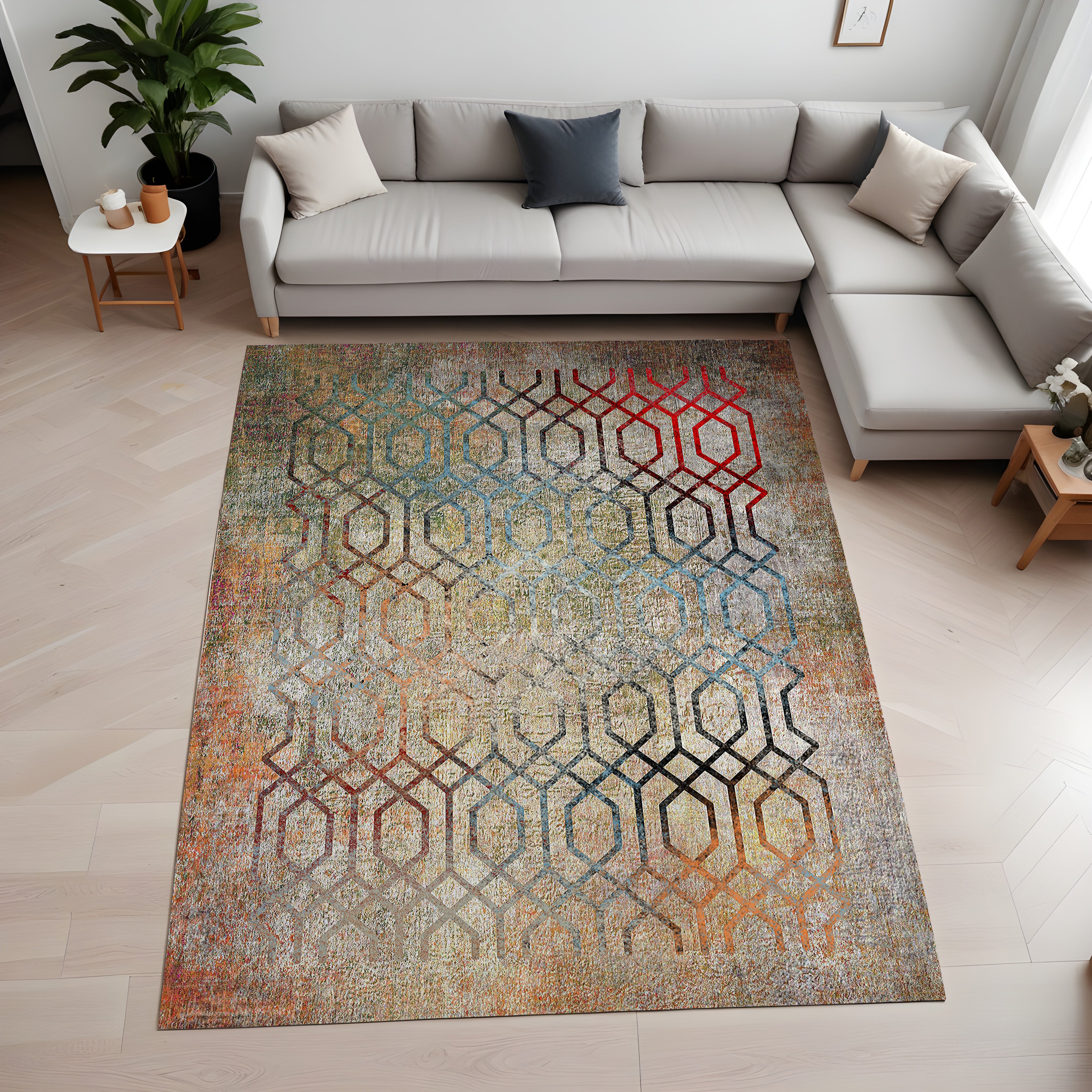 Evmila Renkli Geometrik Desenli Modern Halı