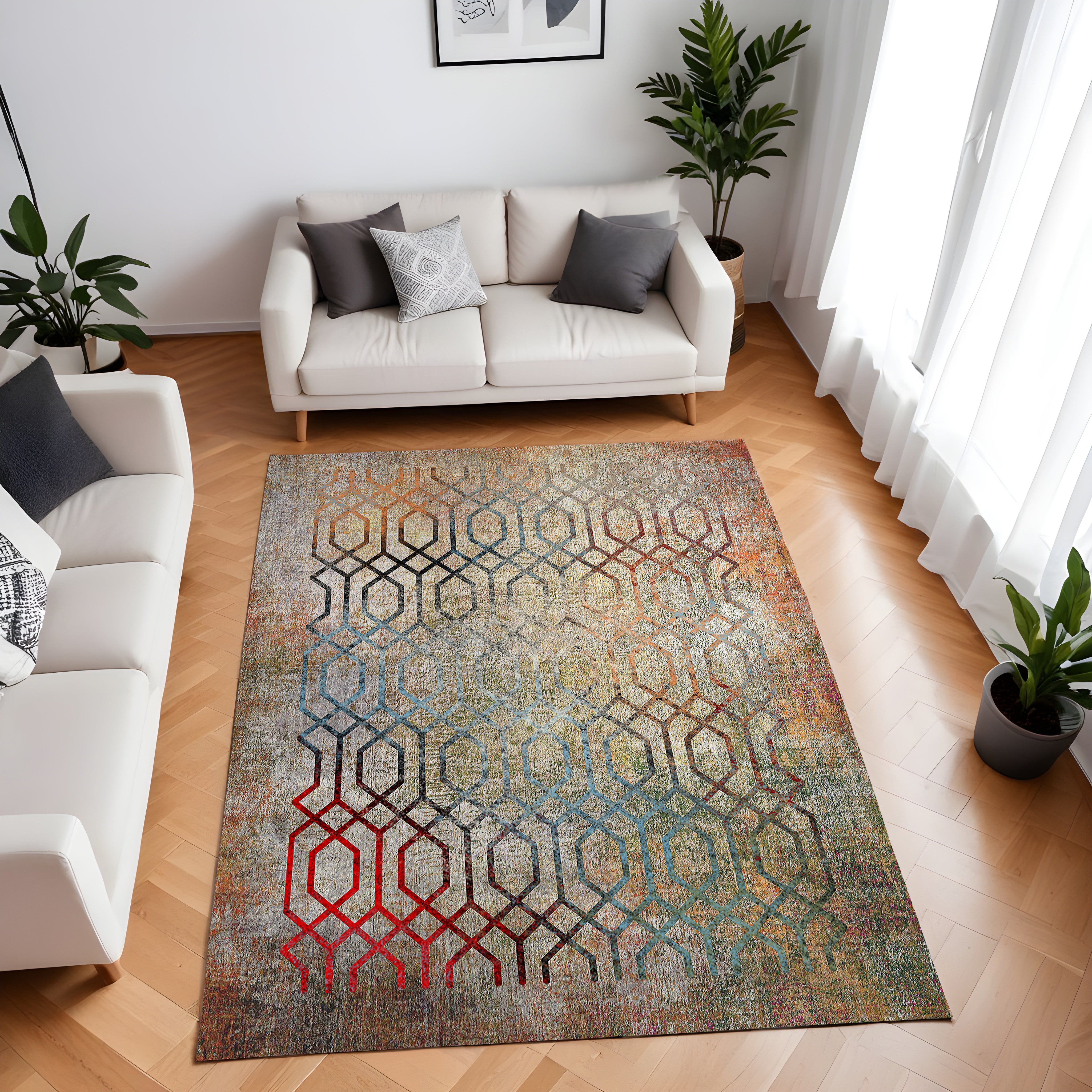 Evmila Renkli Geometrik Desenli Modern Halı